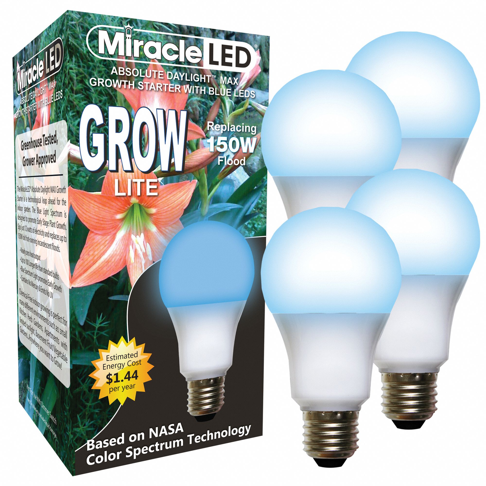 LED Grow Bulb: LED, A21, 120V, Blue/Full/Broad, 150 W Incandescent Watt Equivalency