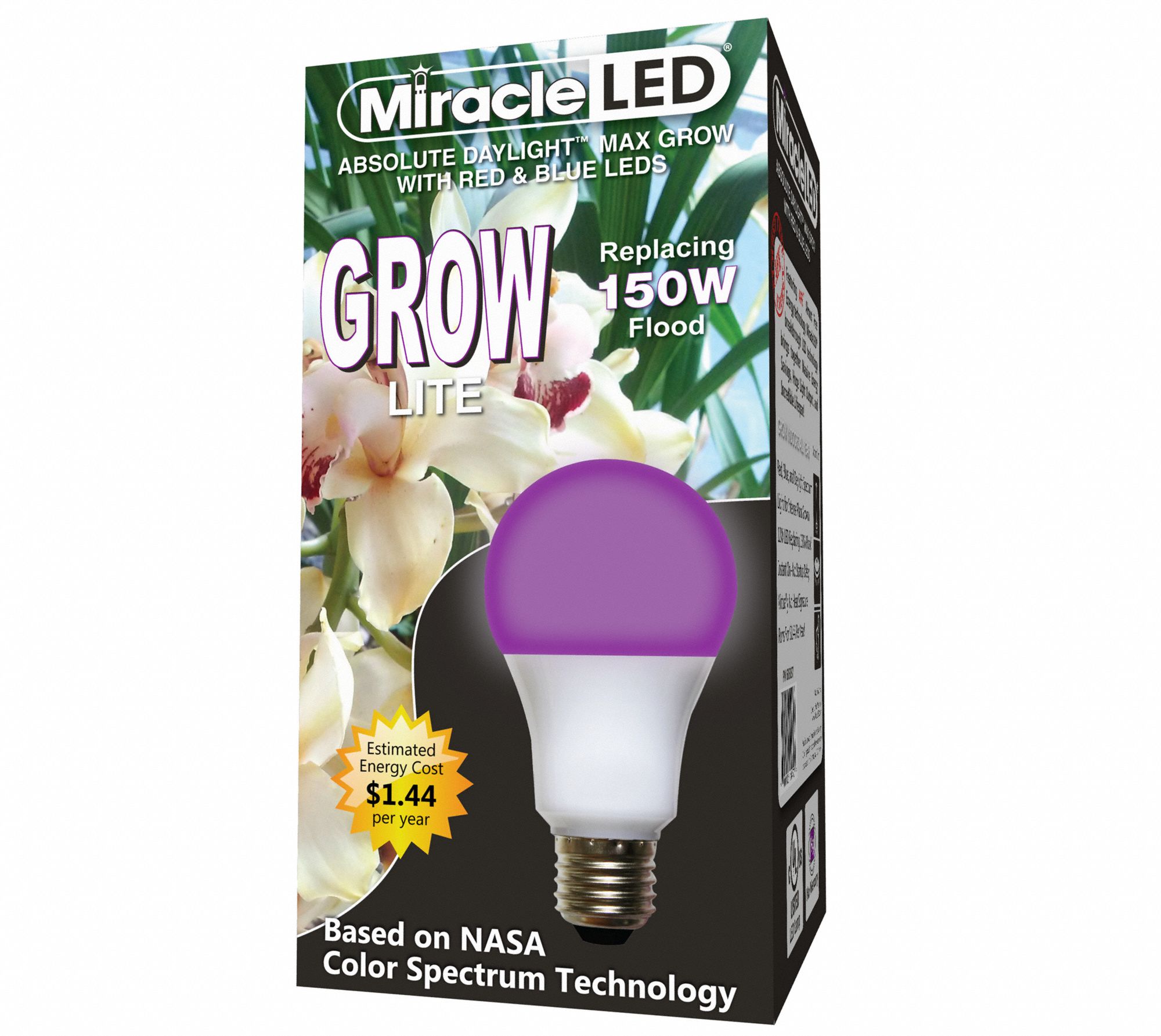 LED Grow Bulb: LED, A21, 120V, Blue/Full/Broad/Red, 150 W Incandescent Watt Equivalency