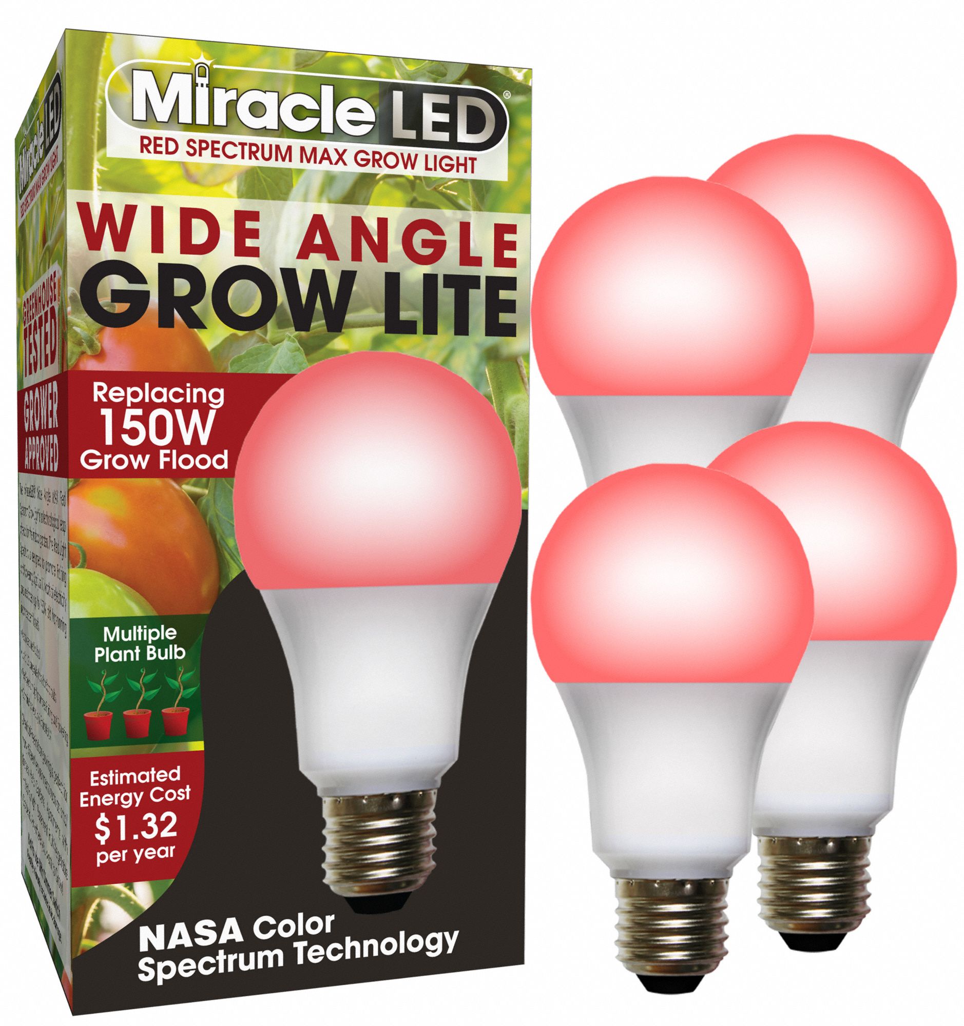 LED Grow Bulb: LED, A19, 120V, Full/Broad/Red, 150 W Incandescent Watt Equivalency