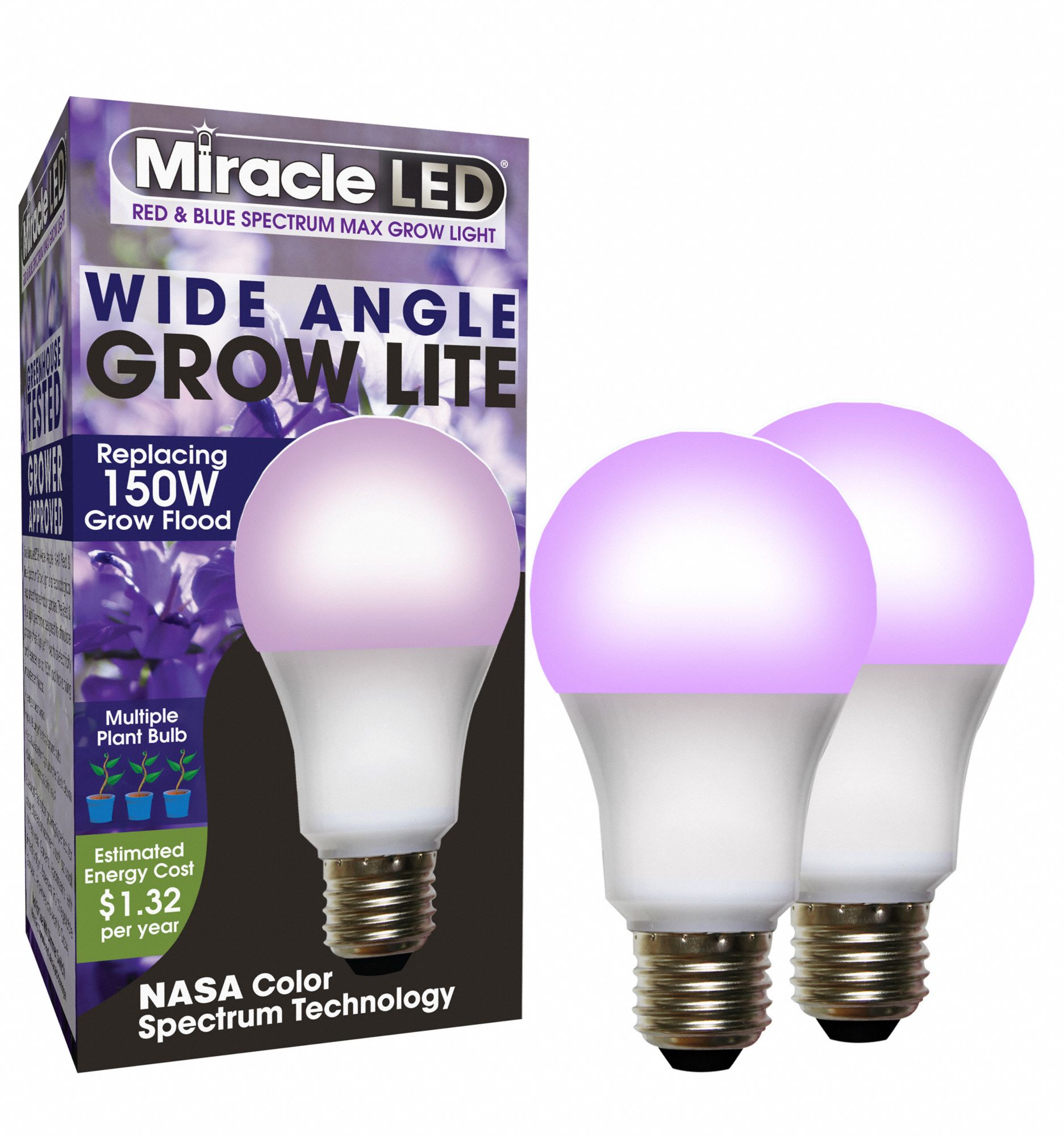 LED Grow Bulb: LED, A21, 120V, Blue/Full/Broad/Red, 150 W Incandescent Watt Equivalency