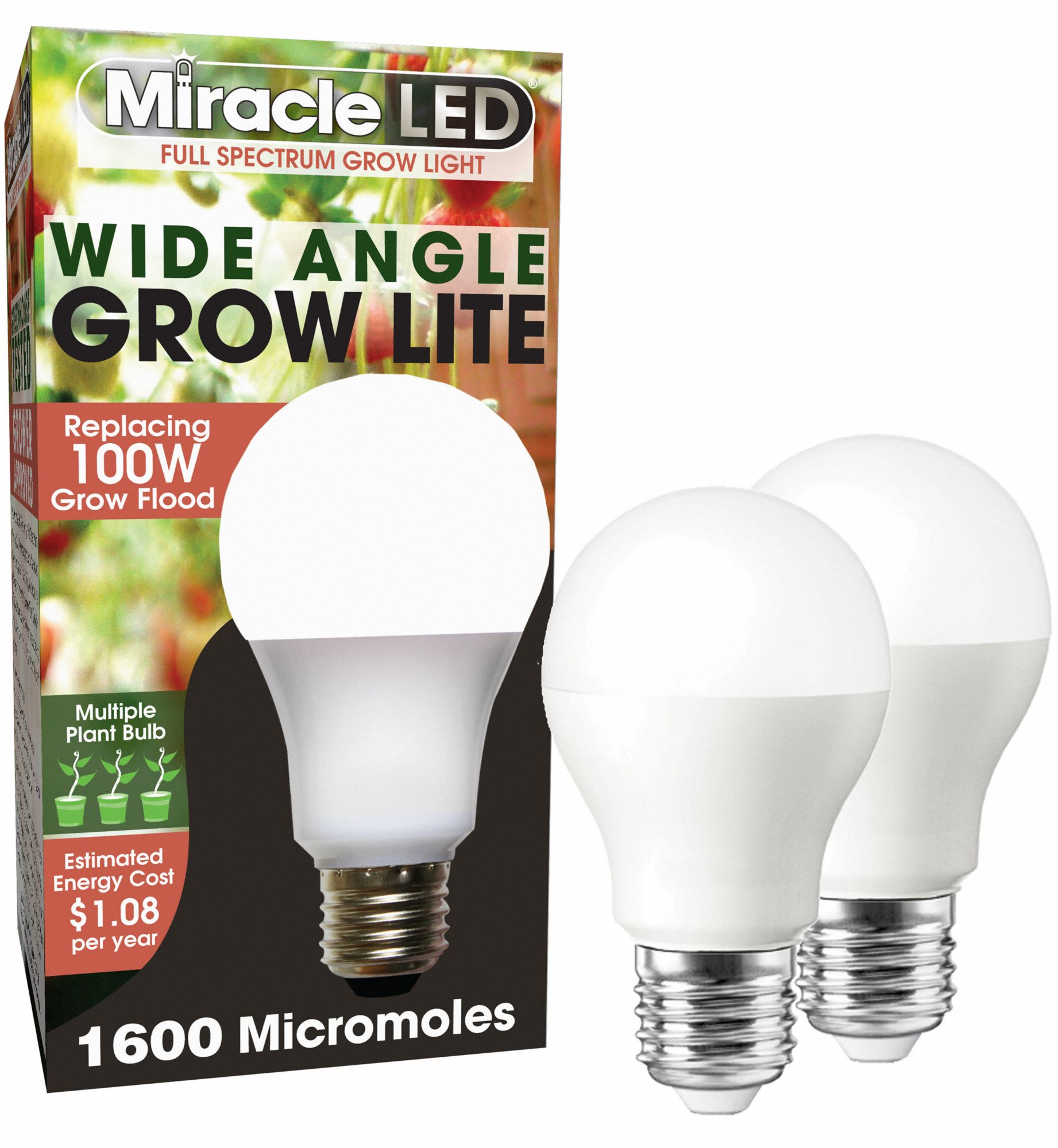 LED Grow Bulb: LED, A19, 120V, Full/Broad, 100 W Incandescent Watt Equivalency