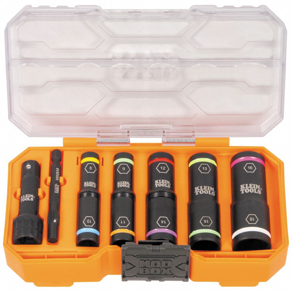 KLEIN TOOLS: 1/4 in, 3/8 in Drive Size, 24 mm Socket Size, Small Set (0-50 pieces) Set Size, 10