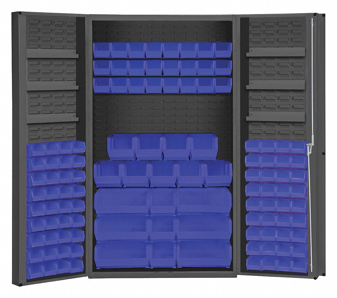 Cabinet With 114 Blue Hook-on-Bins, 3Ad