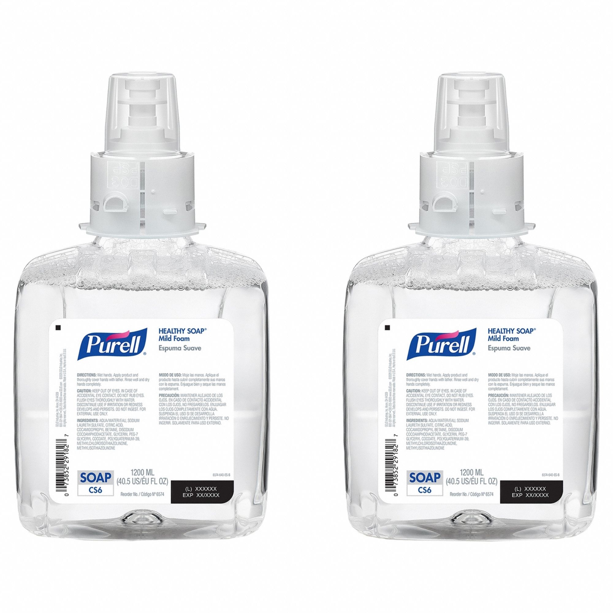 Hand Soap: Series CS6, 1, 200 mL, Foam, Fragrance Free, E1, 2 PK