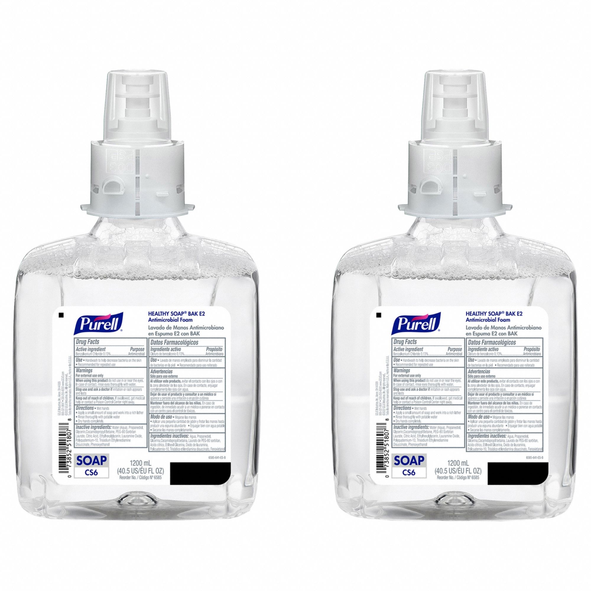 Hand Soap: Series CS6, 1, 200 mL, Foam, Fragrance Free, E2, Requires Dispenser, 2 PK