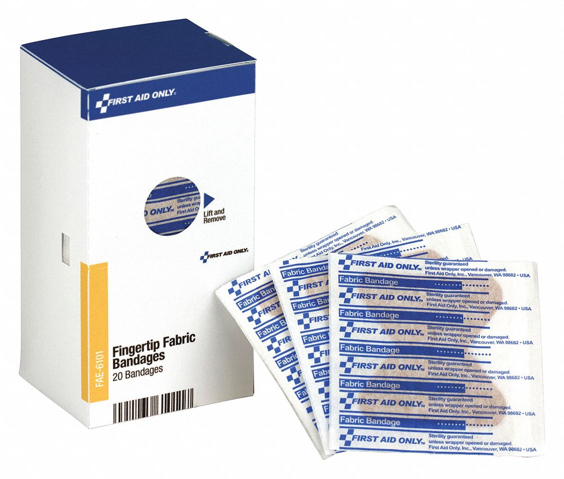 Adhesive Bandage: Fingertip Bandages, 1 7/8 in Wd, 2 7/8 in Lg, Not Metal Detectable