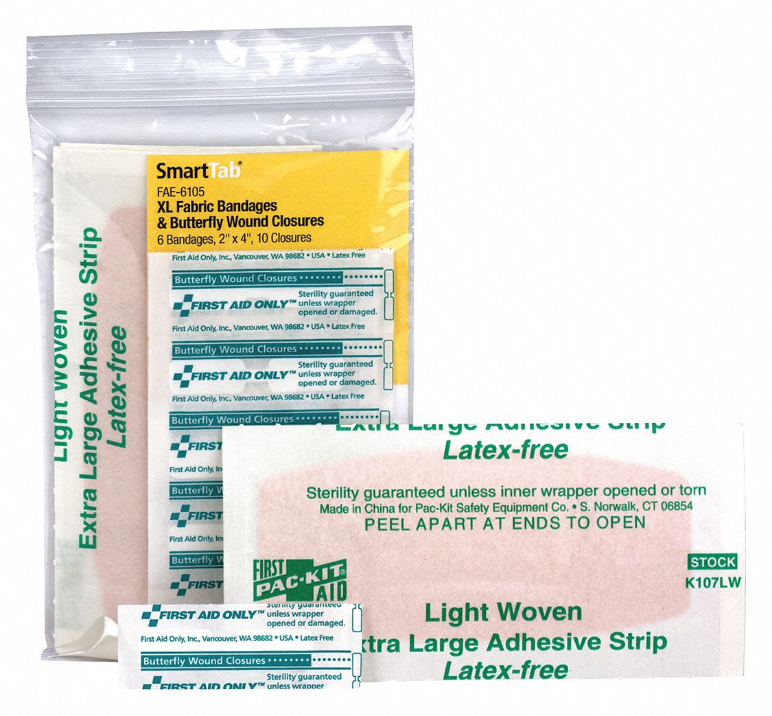 Wound Seal: Butterfly Wound Closures, 1/8 in Wd, 4 in Lg, Fabric/Plastic