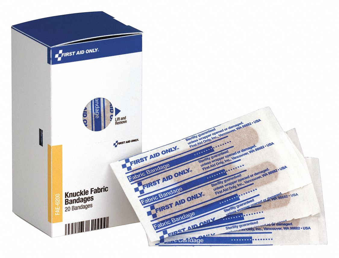 Adhesive Bandage: Knuckle Bandages, 1 7/8 in Wd, 2 7/8 in Lg, Not Metal Detectable