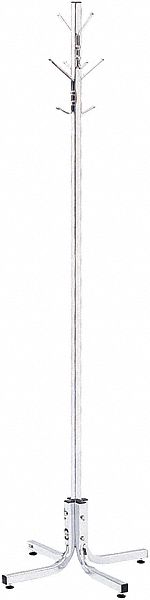 Coat Tree: 4 Hooks, 70 in Overall Ht, 21 in Overall Wd, 21 in Overall Dp, Steel, Chrome