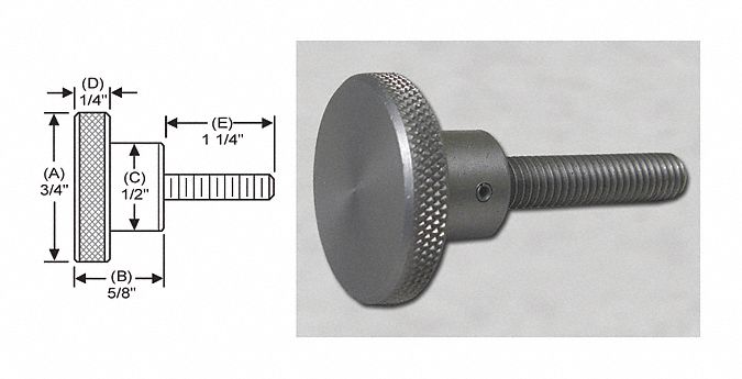 Knrl Knob Stud, 1/4-28", 3/4"dia., 1.25"Std