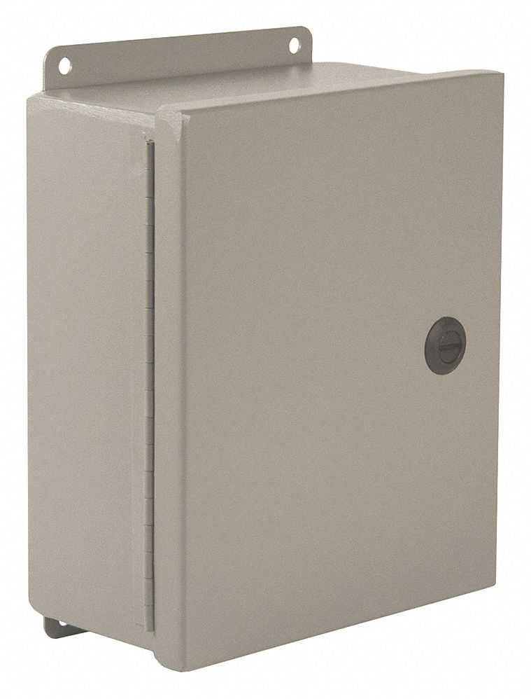 Enclosure: Steel, 10 in x 8 in x 4 in, NEMA 12/4, Solid Cover, Hinged