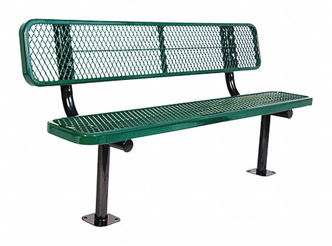 Outdoor Bench: Extra Heavy-Duty, 72 in Overall Lg, 35 1/4 in Overall Ht, Green, Black