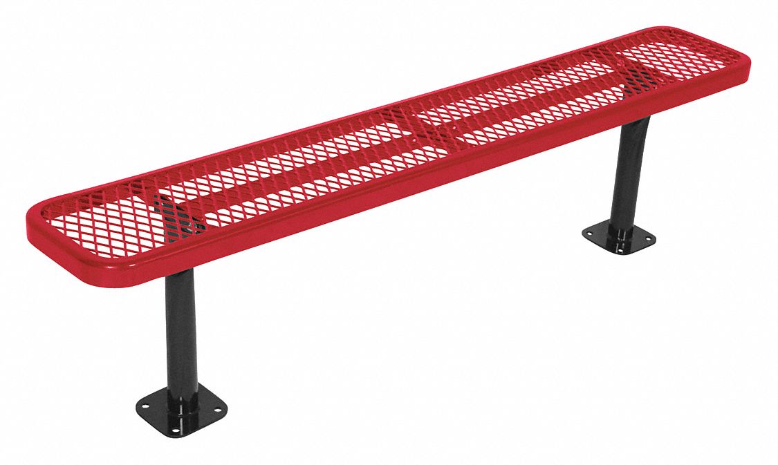 Outdoor Bench: Extra Heavy-Duty, 72 in Overall Lg, 18 3/4 in Overall Ht, Red, Black, Steel