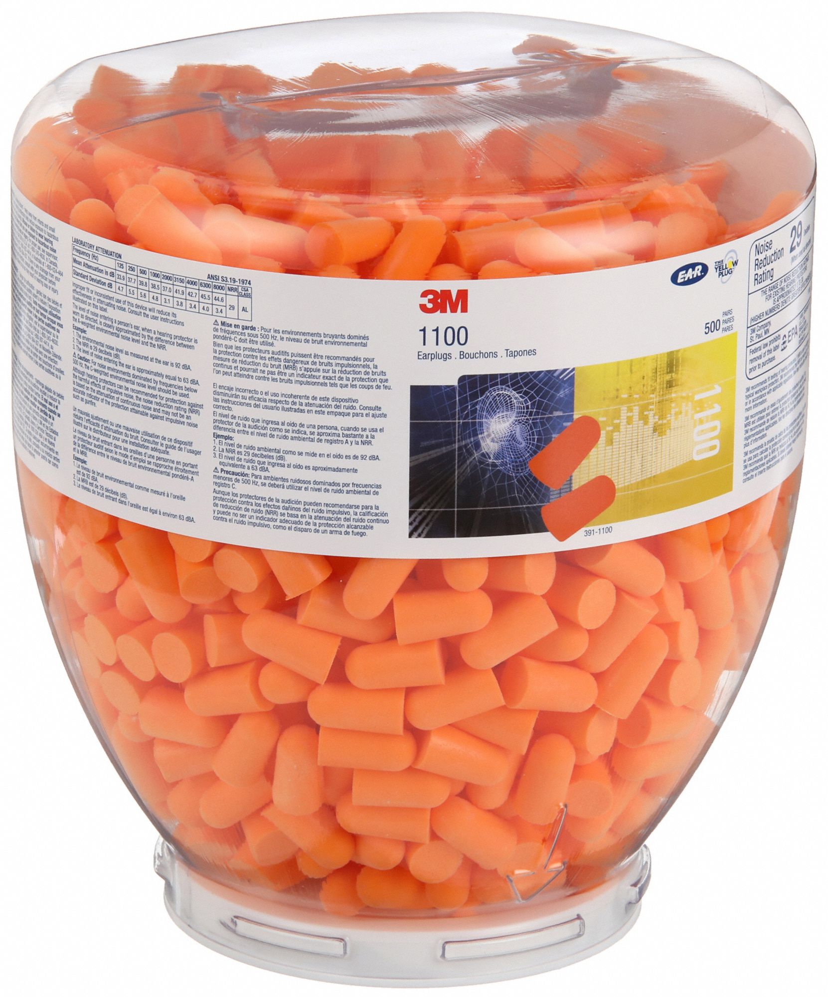 3M Ear Plug Dispensing System Dispenser with Refill, Bell, 33 dB NRR