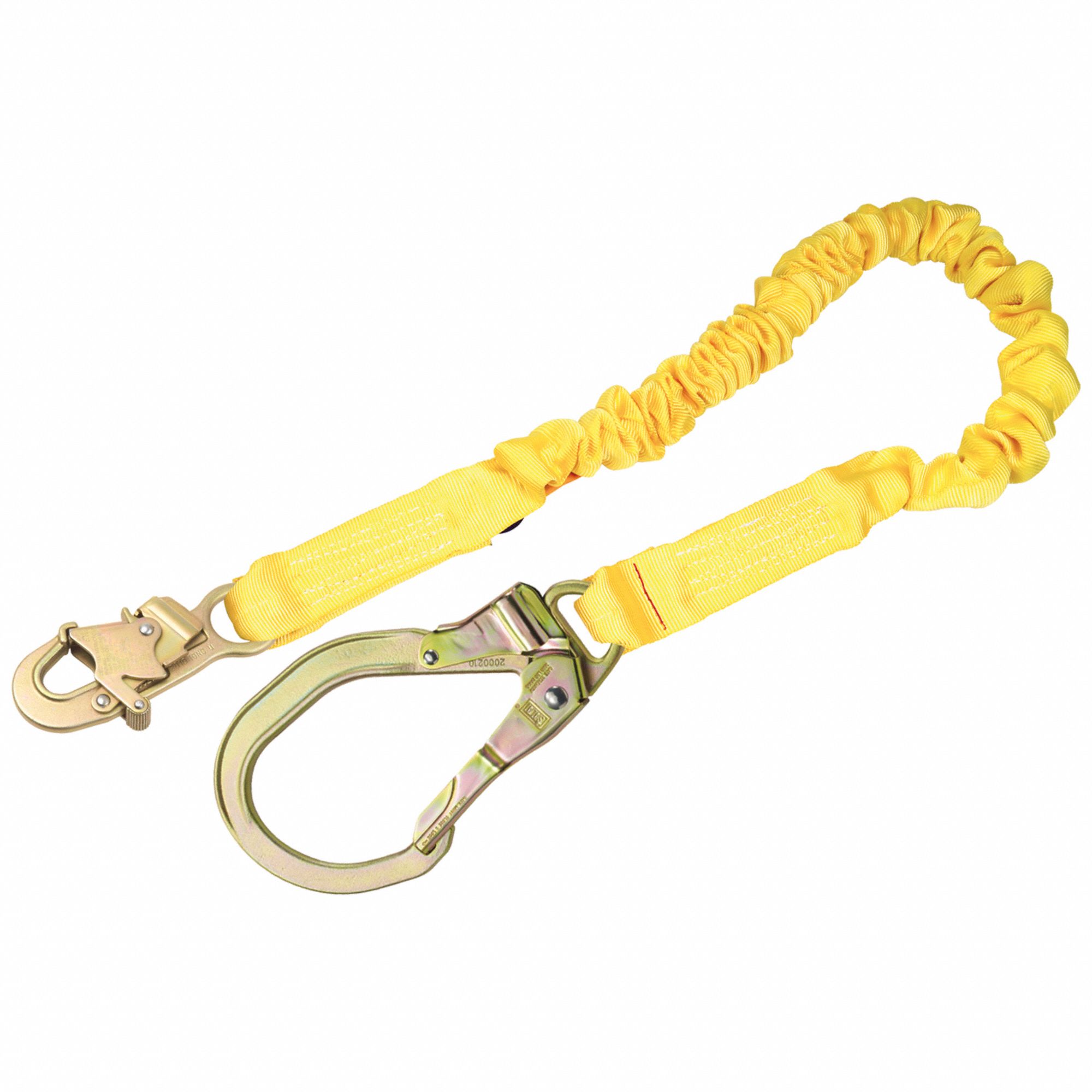 Shock-Absorbing Lanyard: Tubular Webbing, Steel Rebar Hook, Steel Snap Hook, 1 Legs