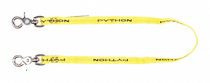 Tool Lanyard: Yellow, Dual-Hook Connector, Steel, Hand Tools