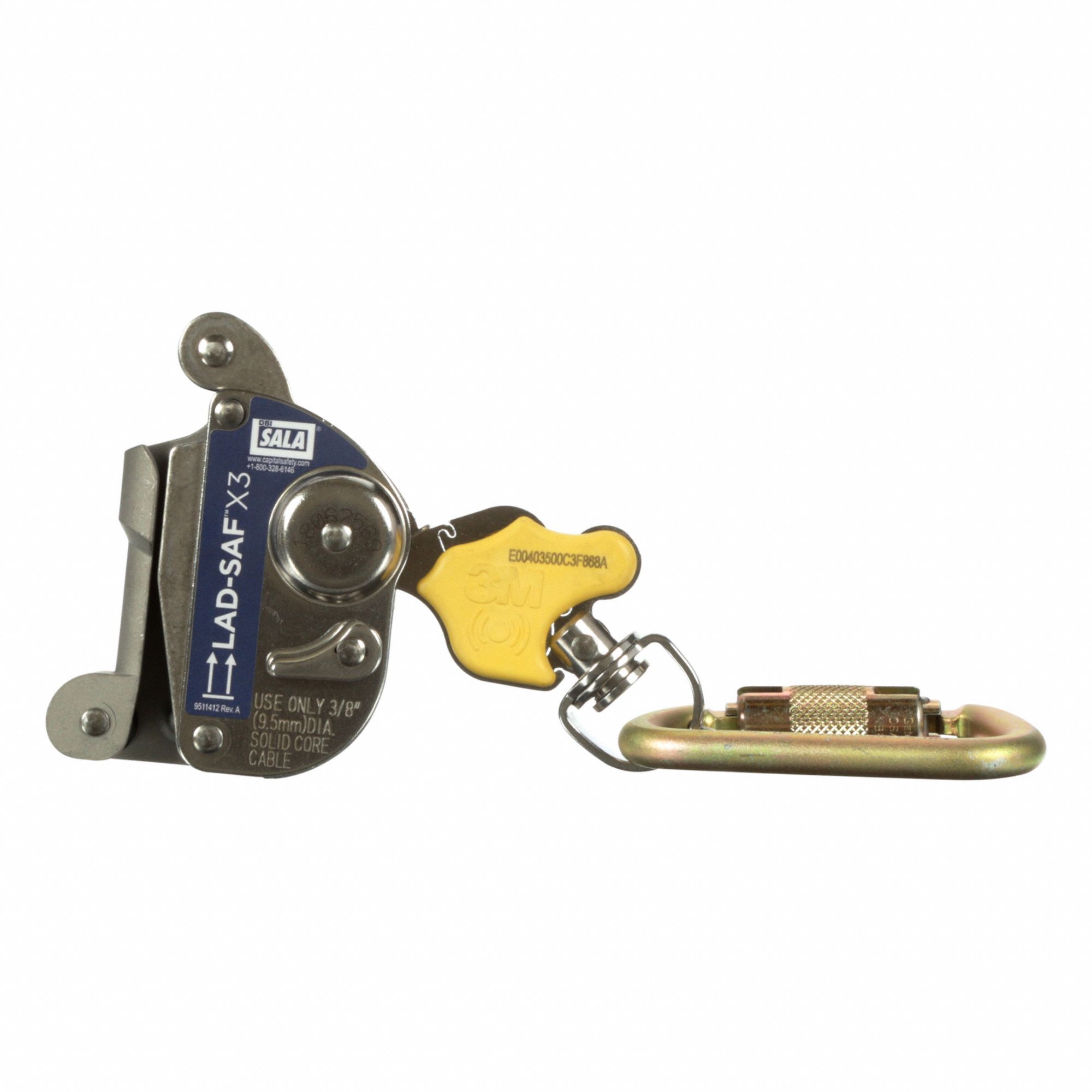 Cable Sleeve: Trailing, Auto, 310 lb Capacity, 3/8 in Cable Dia, Carabiner