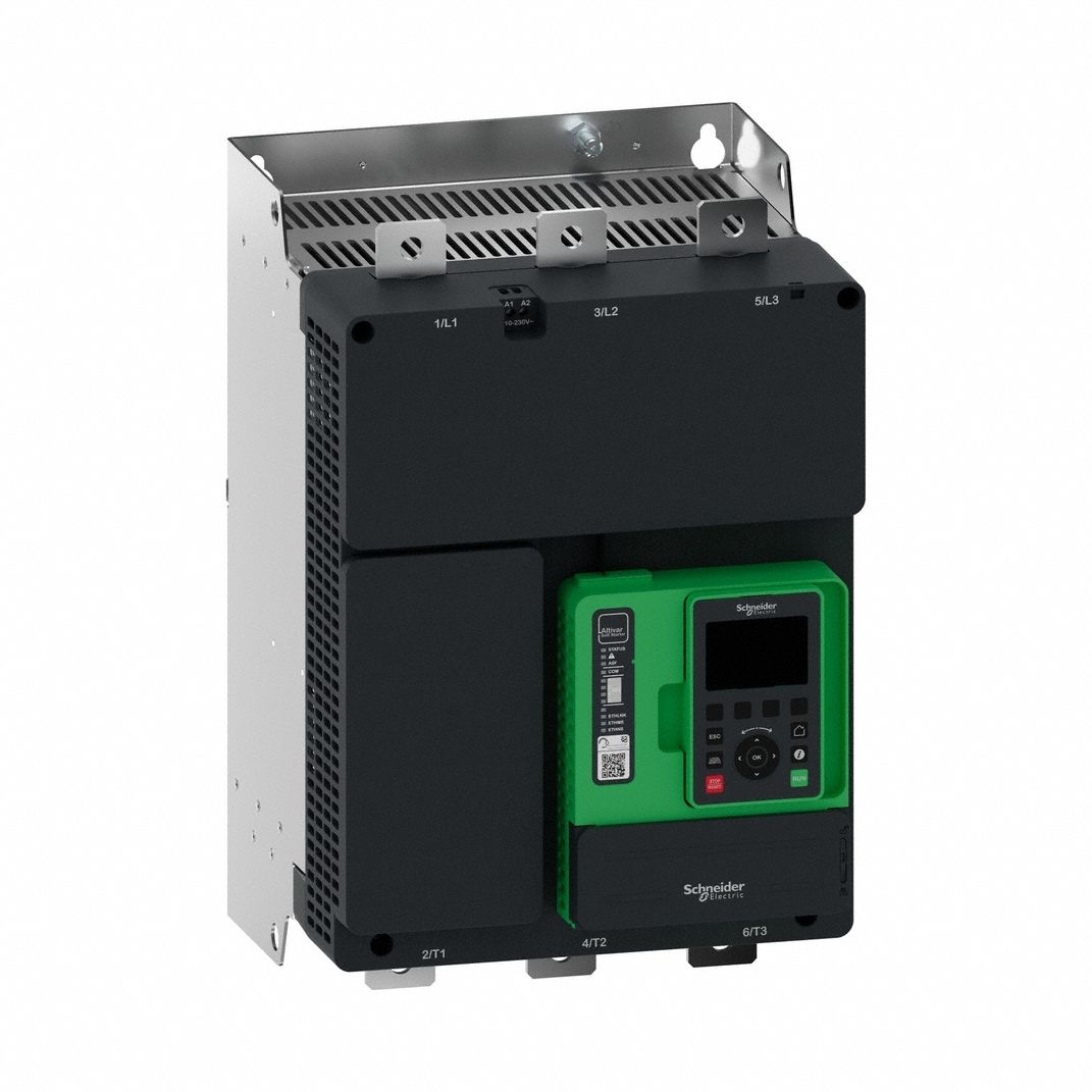 SCHNEIDER Soft Start: 208-690V AC, 480 A Output Current, With Bypass, IP00, 60/50 Hz, Three Phase (MPN ATS490C48Y). Key specifications — Control Voltage: 110-230V AC; Manufacturer Part Number: ATS490C48Y.