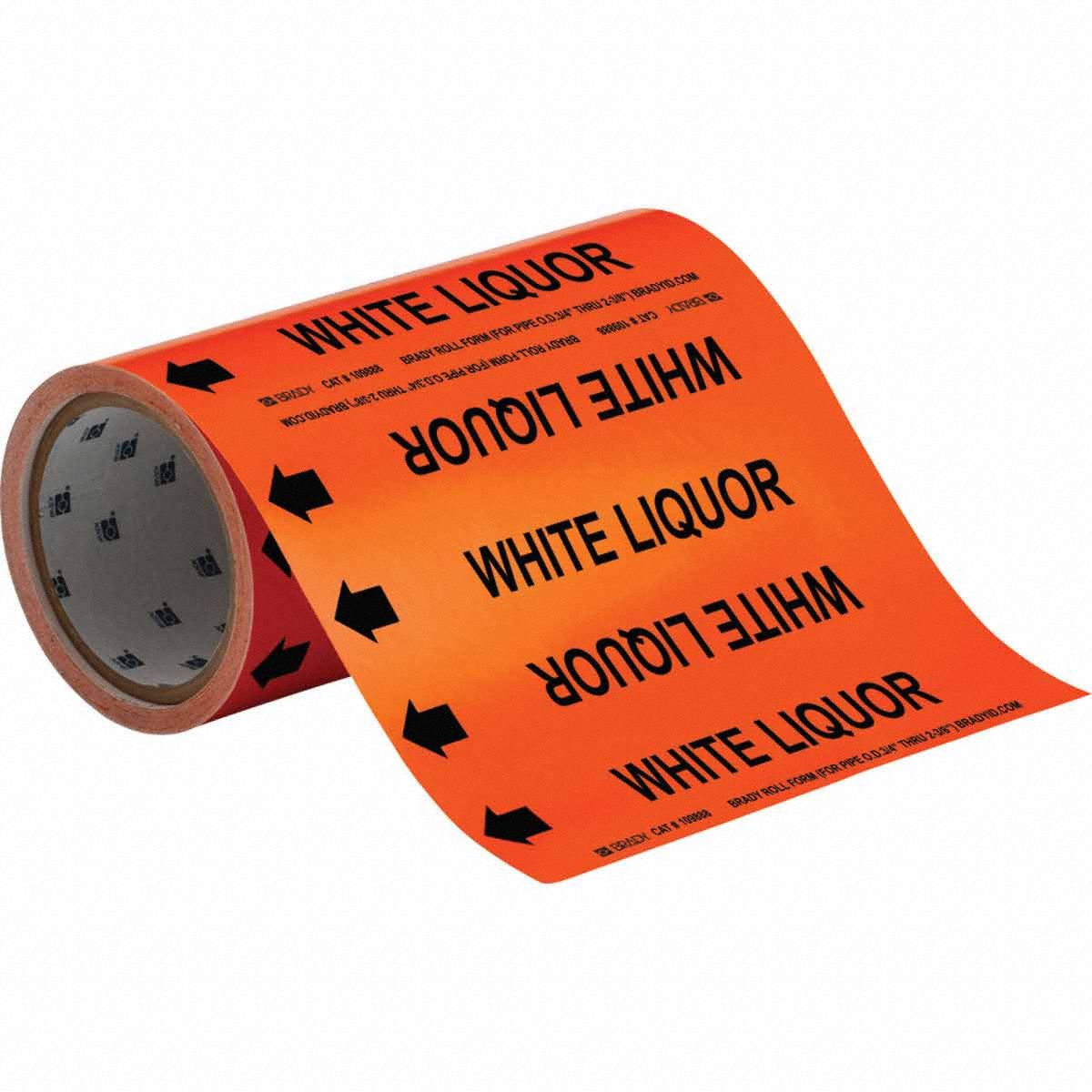 Pipe Marker: White Liquor, Orange, Black, Fits 2 in and Smaller Pipe O.D., 30 Pipe Markers