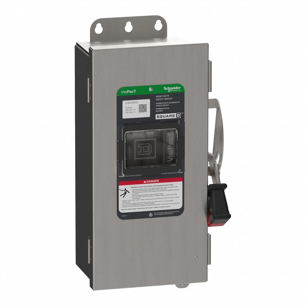 Safety Switch: Fusible, 30 A, Single Phase, 240V AC, 304 Stainless Steel