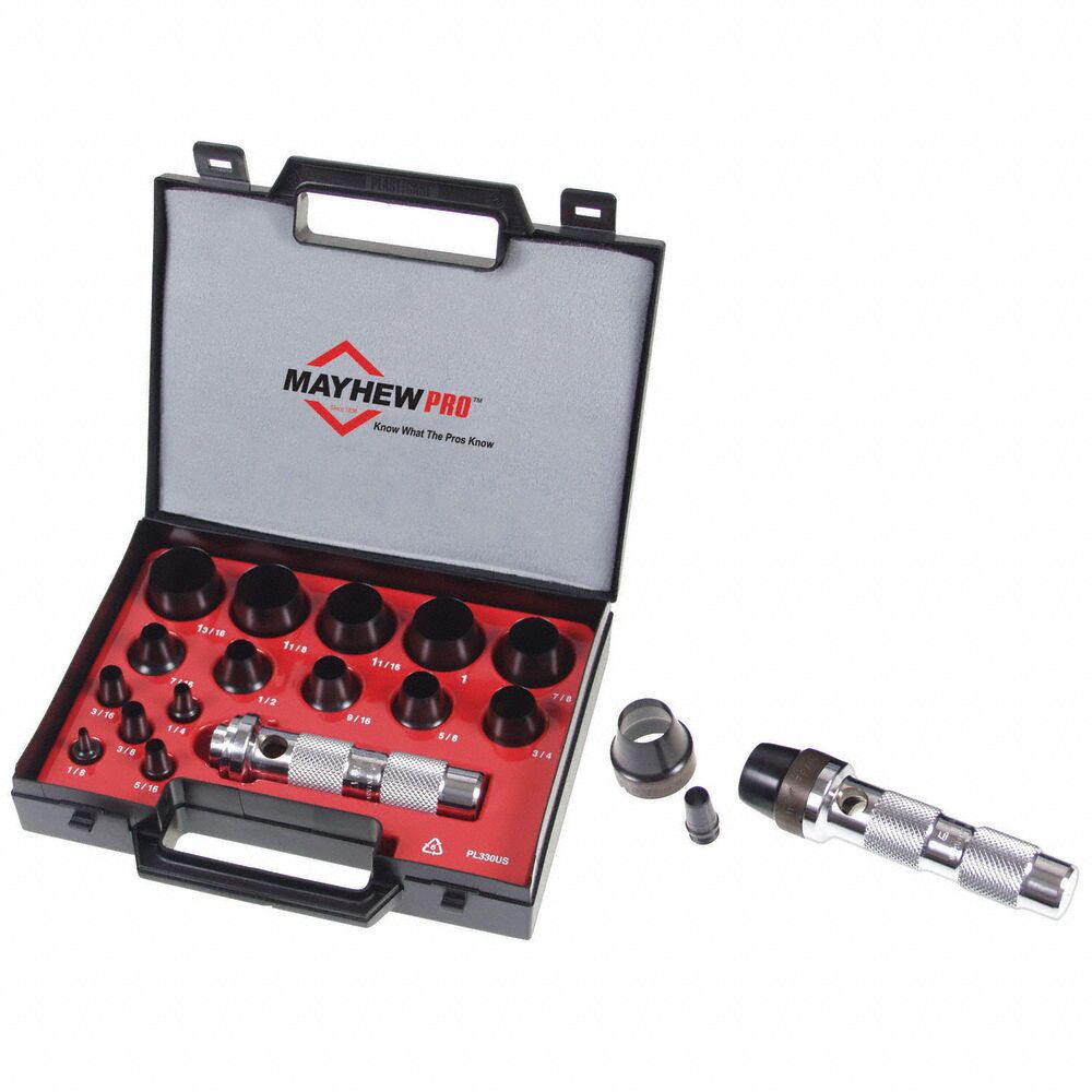 Hollow Punch Set: 3/4 in_1 in_1 1/2 in_1 3/4 in_2 1/4 in_2 3/4 in_4 1/2 in Overall Lg, 36 Pieces