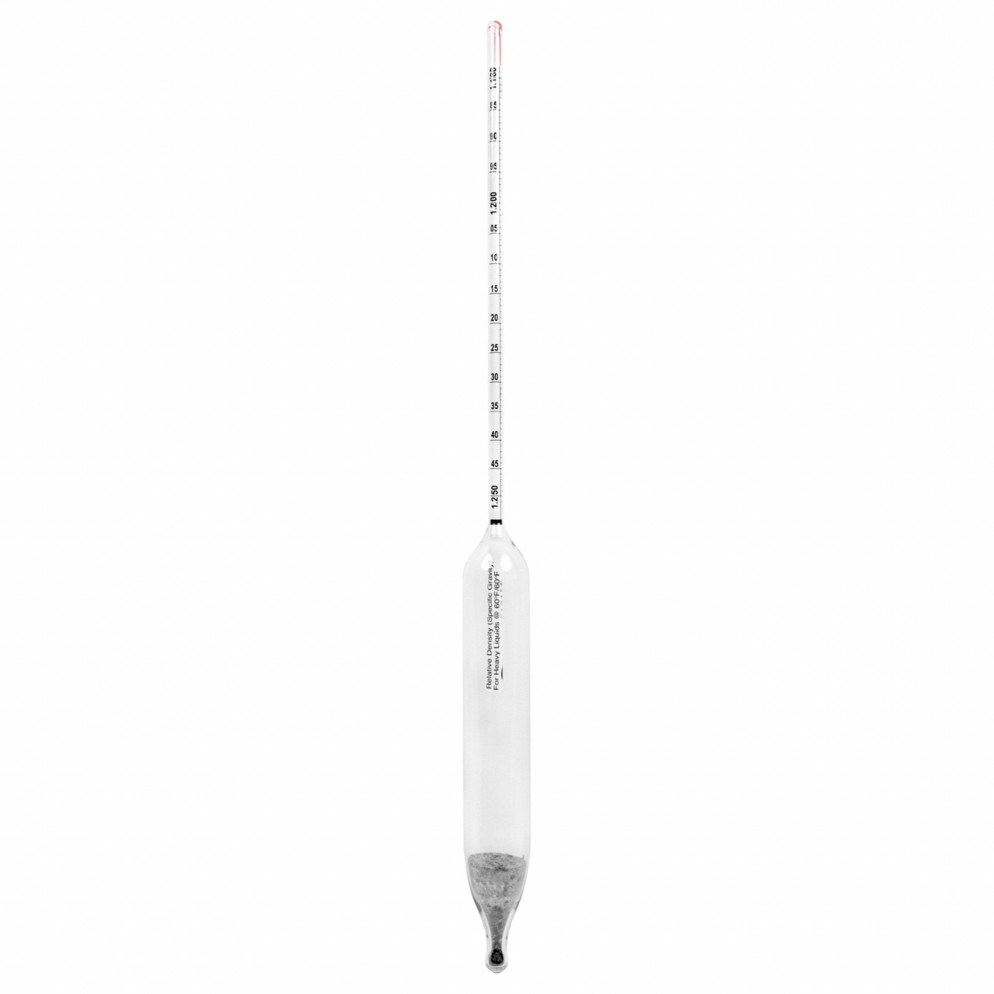 Specific Gravity Hydrometer: Specific Gravity Plain Form, 1.180/1.250, 0.0005, Glass, +/-0.0005