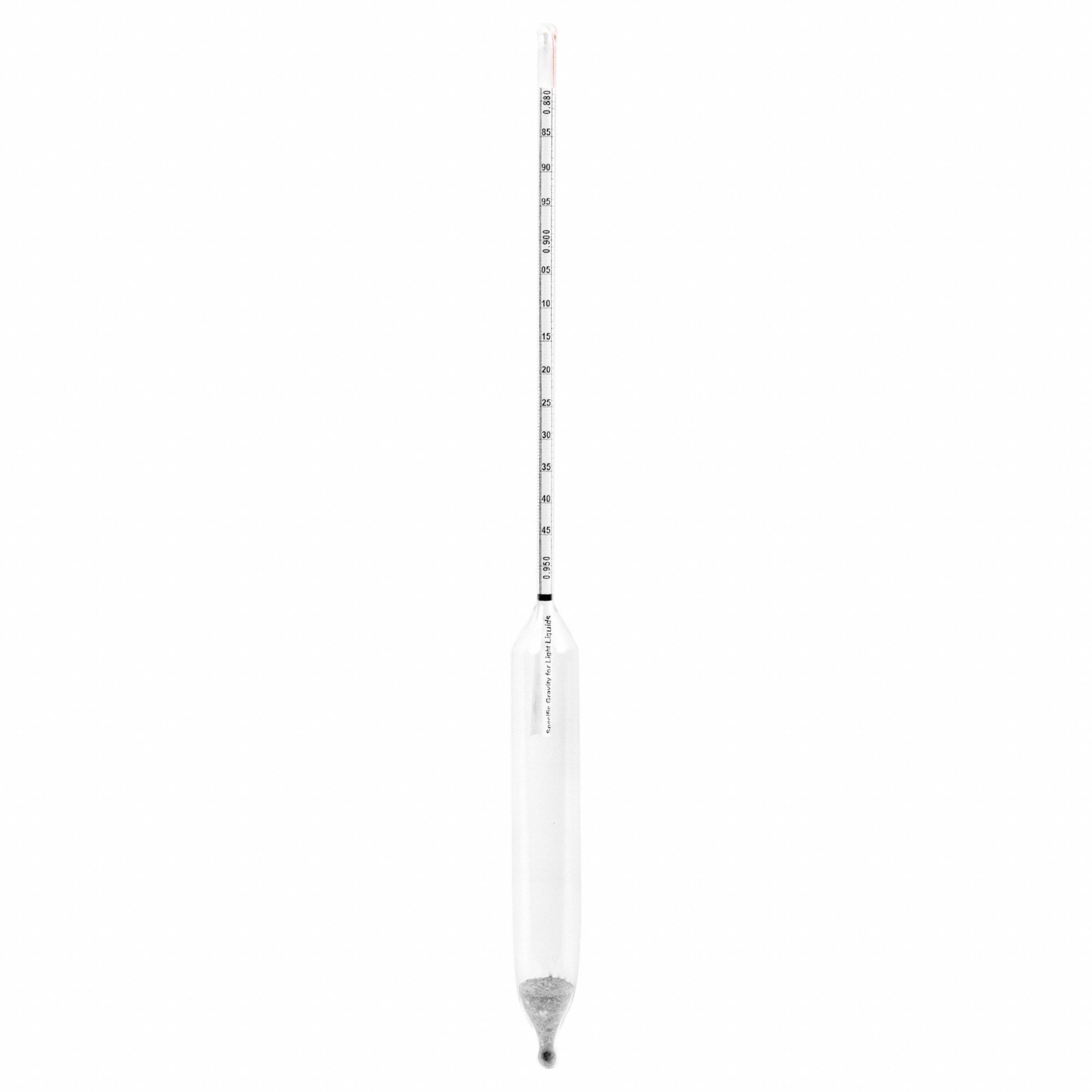 Specific Gravity Hydrometer: Specific Gravity Plain Form, 0.880/0.950, 0.0005, Glass, +/-0.0005