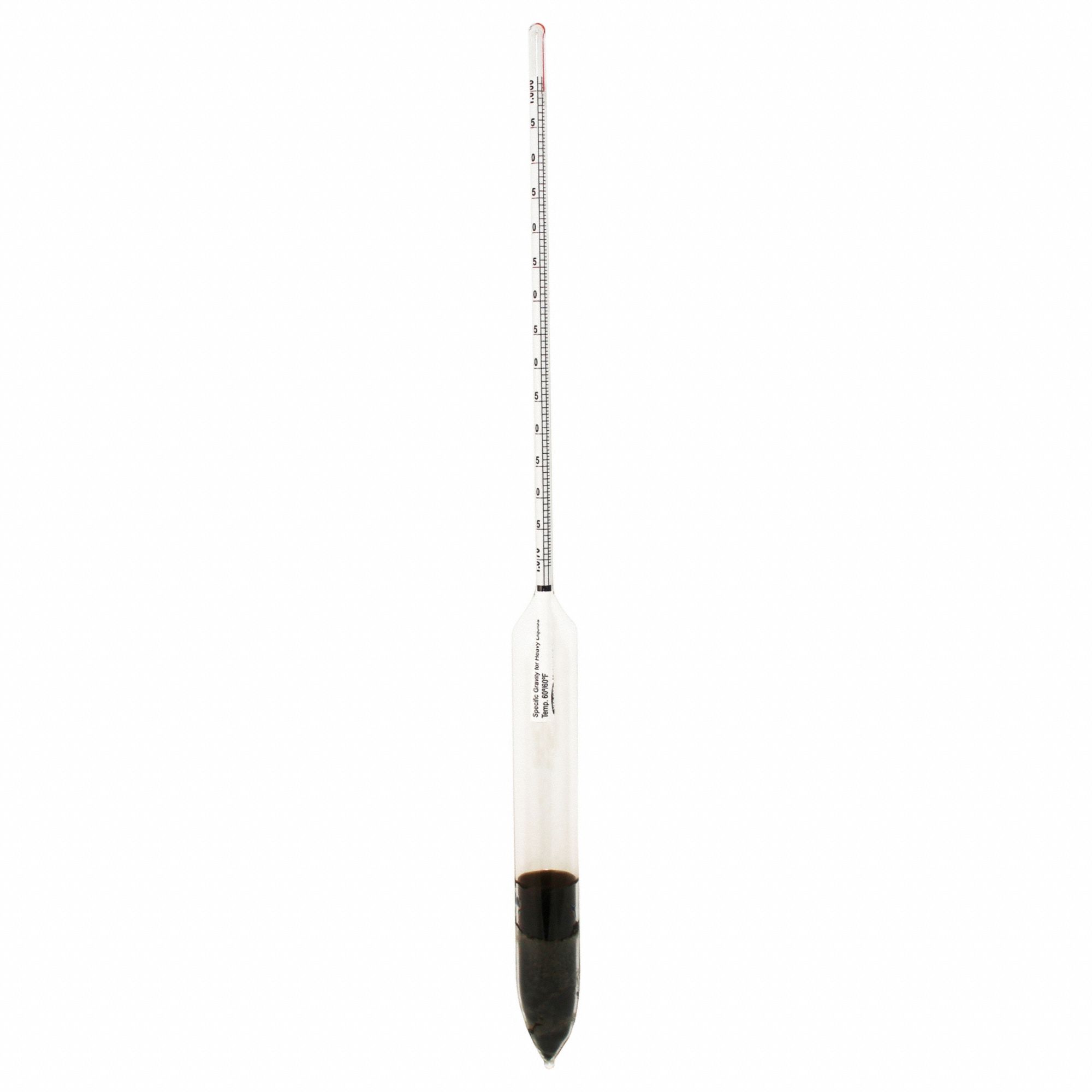 Specific Gravity Hydrometer: Specific Gravity Plain Form, 1.000/1.070, 0.0005, Glass, +/-0.0005