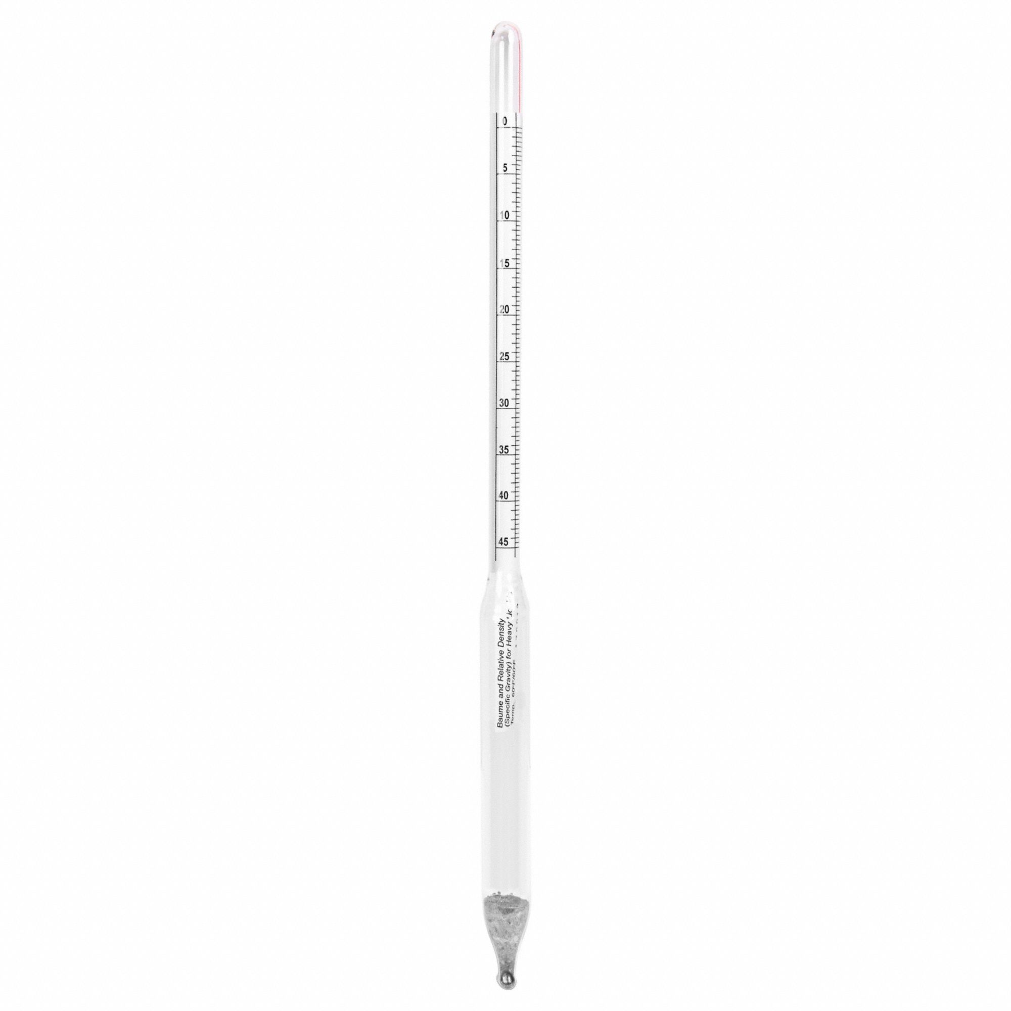 Specific Gravity Hydrometer: Baume/Specific Gravity, 1.000/1.400, 0.01, Glass, +/-0.005/+/-0.5°