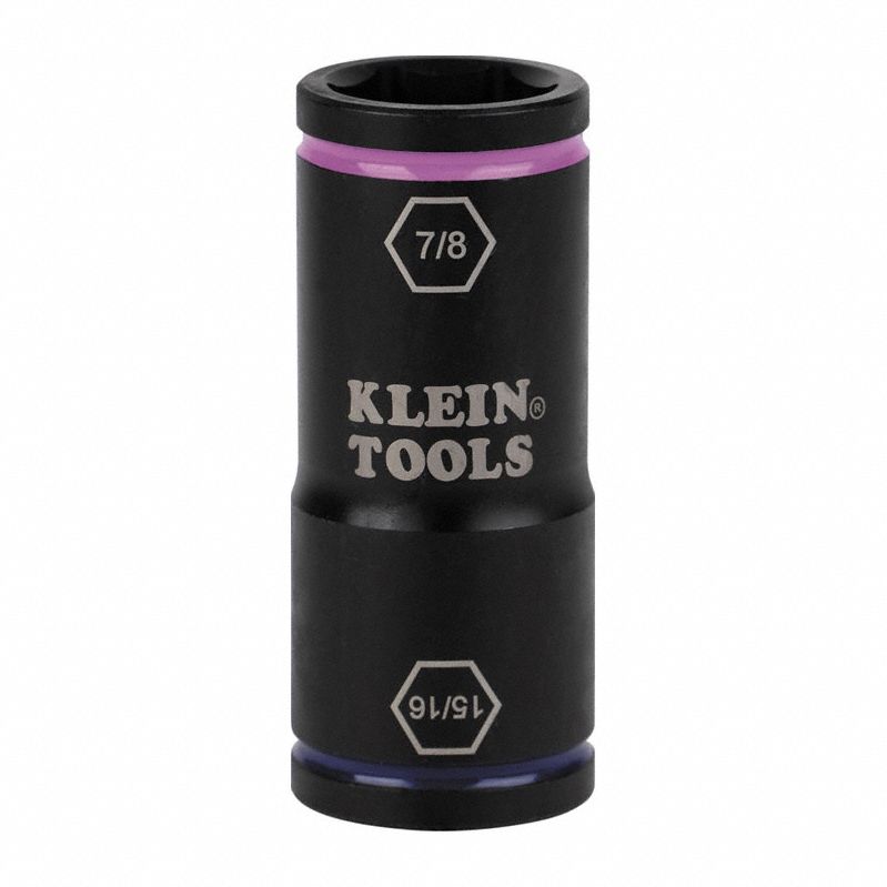 Flip Impact Socket: 1/4 in, 1/2 in Drive Size, SAE, 15/16 in/7/8 in Socket Size, 6-Point