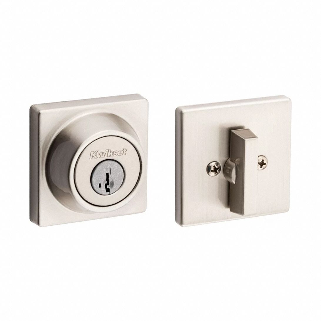 Single Cylinder Deadbolt: Cylindrical, 1 3/4 in Door Thick - Max, Nickel