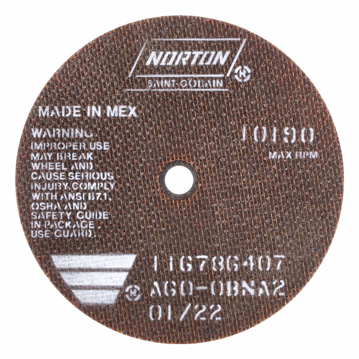 CUTOFF WHEELS, TYPE 1, 6 IN X 0.06 IN X 1/2 IN, A60-OBNA2, ALUMINUM OXIDE