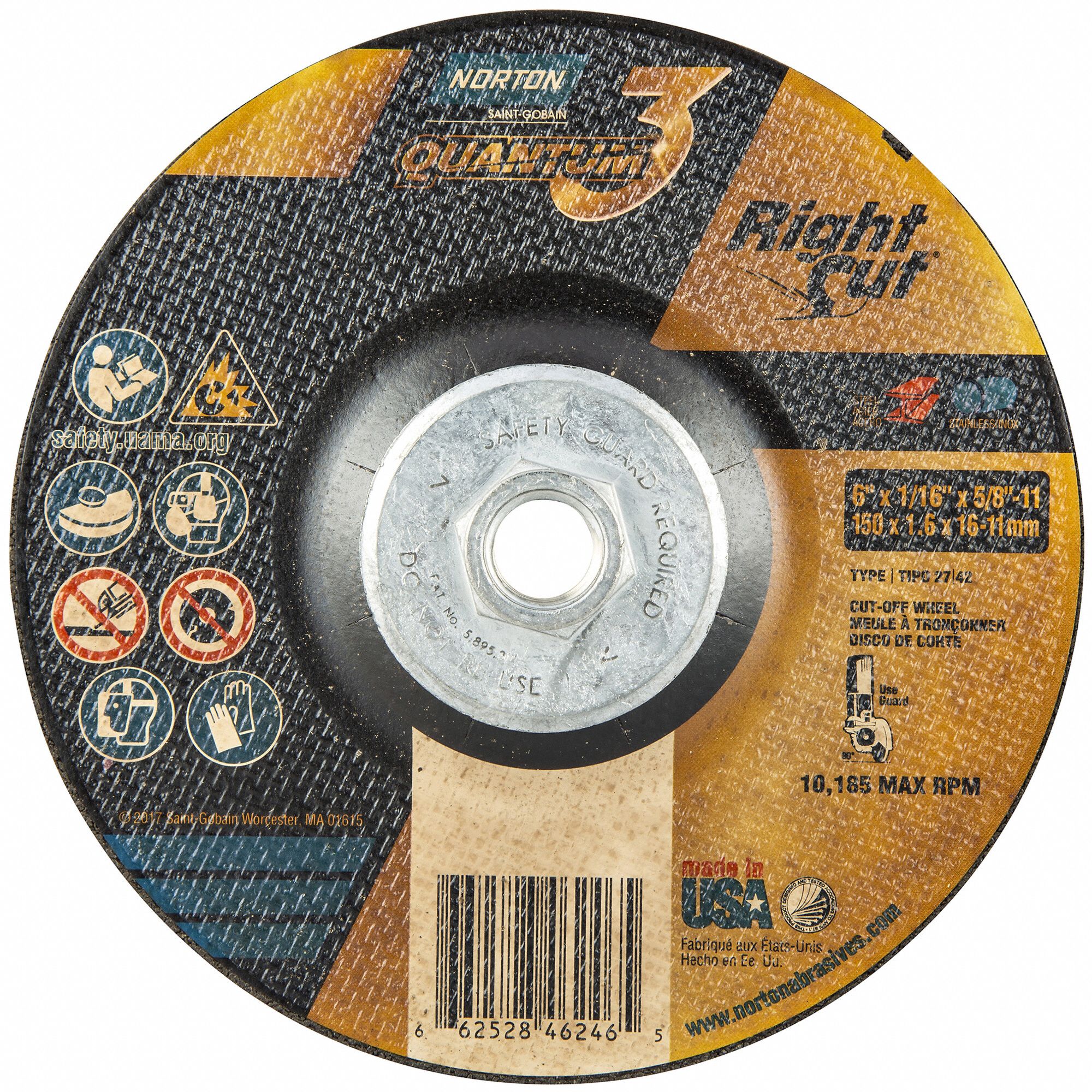 DEPRESSED CENTRE WHEEL, TYPE 27, 6 IN X 1/16 IN X ⅝