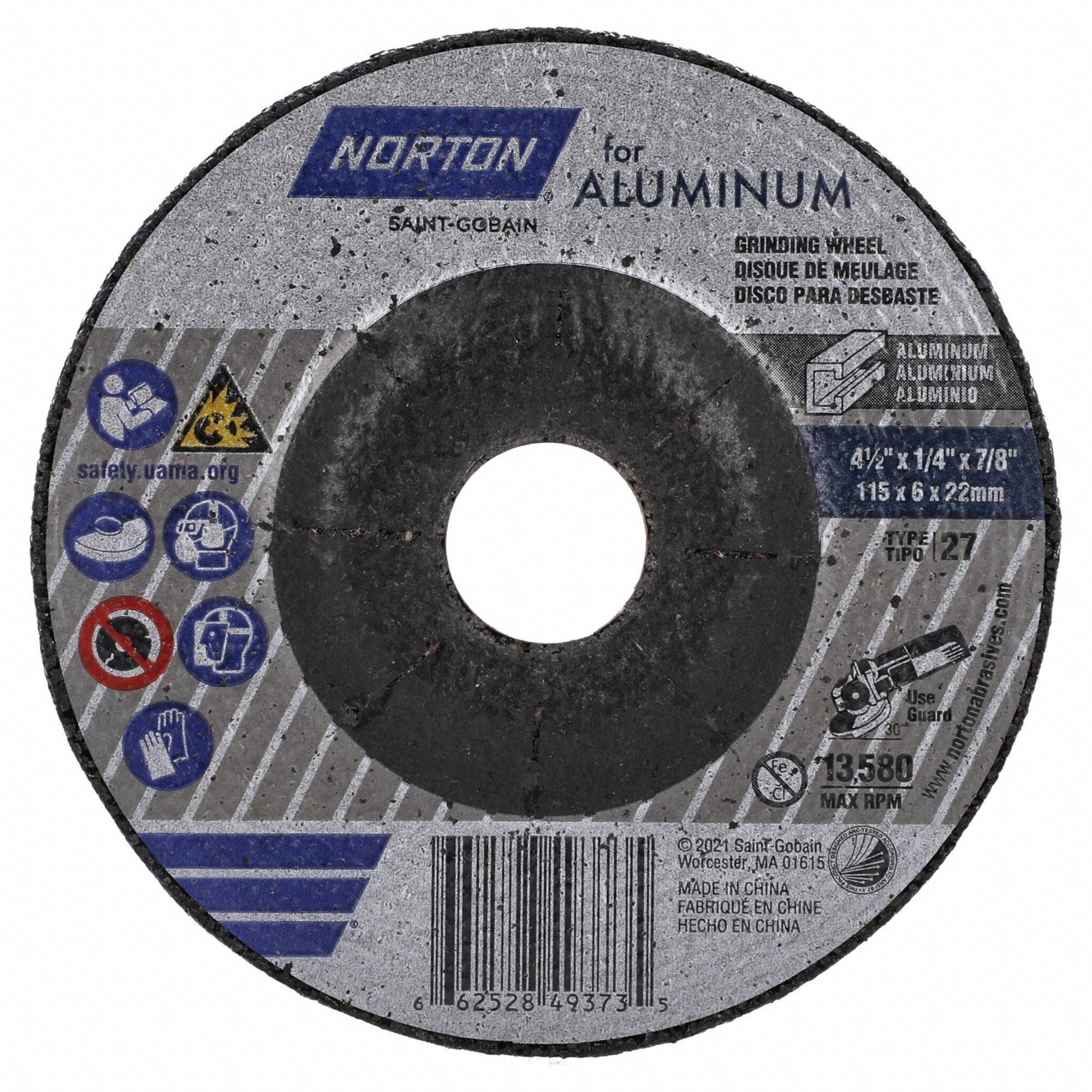 Depressed Center Wheel: Type 27, 4 1/2" x 1/4" x 7/8", Aluminum Oxide, 20 Grit