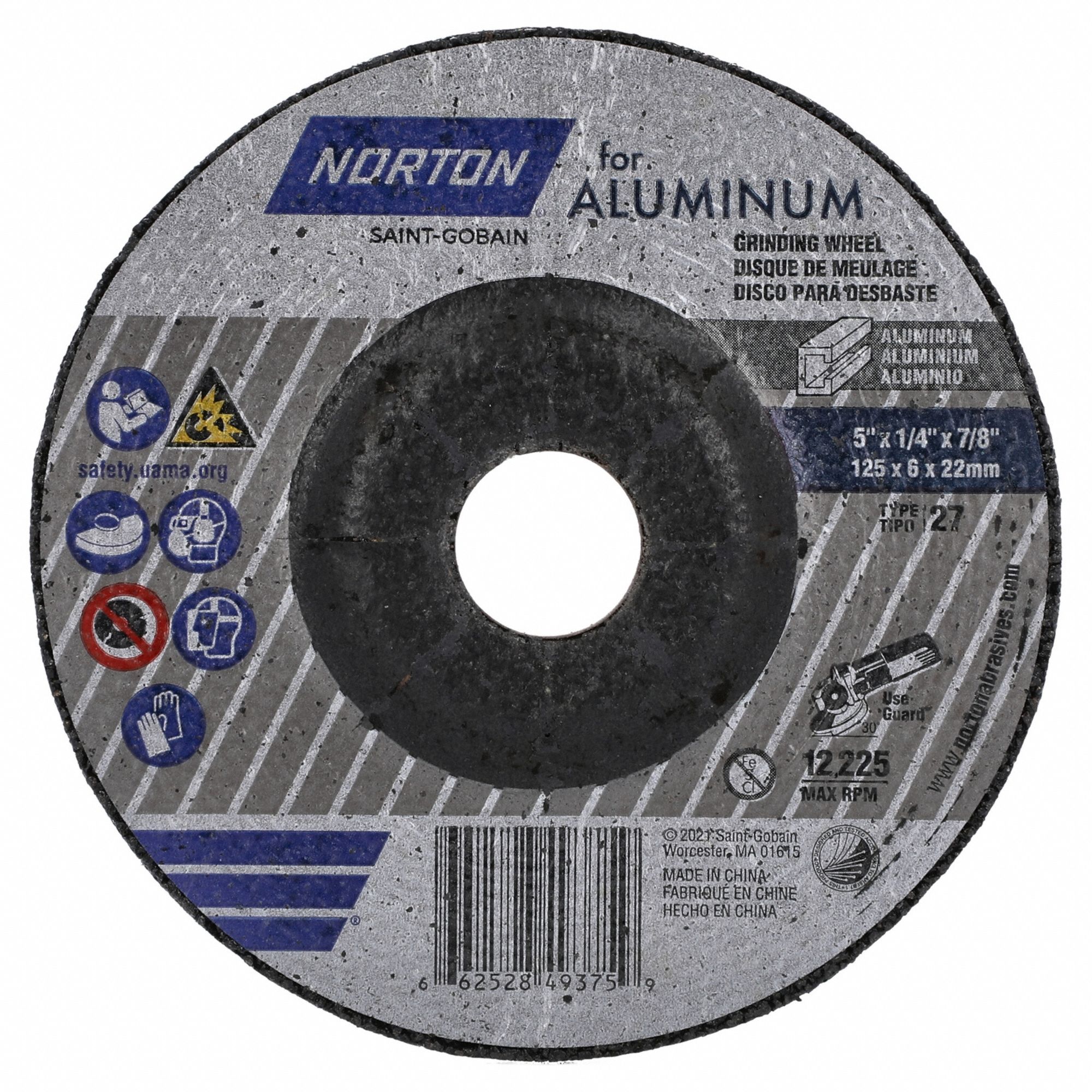 Depressed Center Wheel: Type 27, 5" x 1/4" x 7/8", Aluminum Oxide, 20 Grit