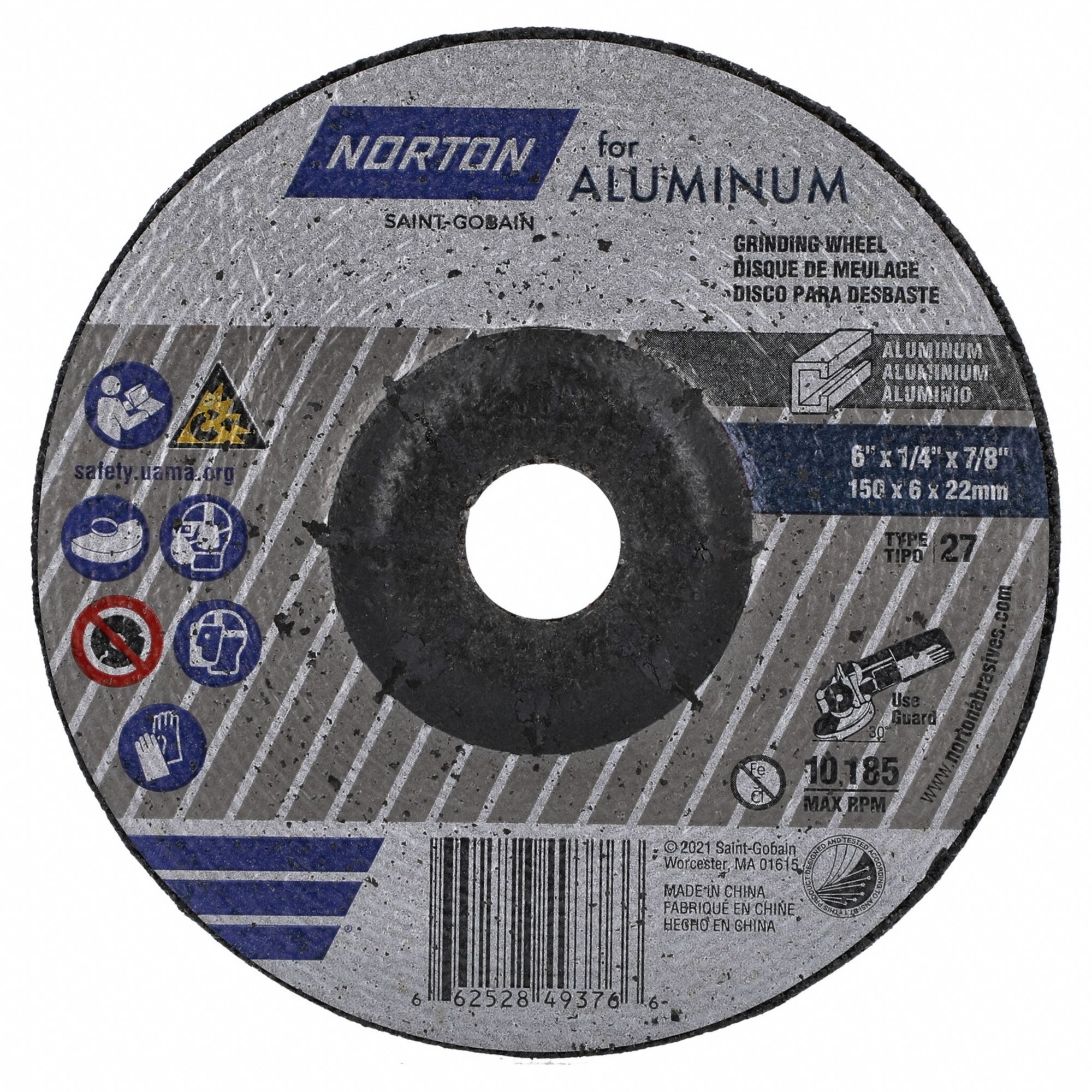 Depressed Center Wheel: Type 27, 6" x 1/4" x 7/8", Aluminum Oxide, 20 Grit