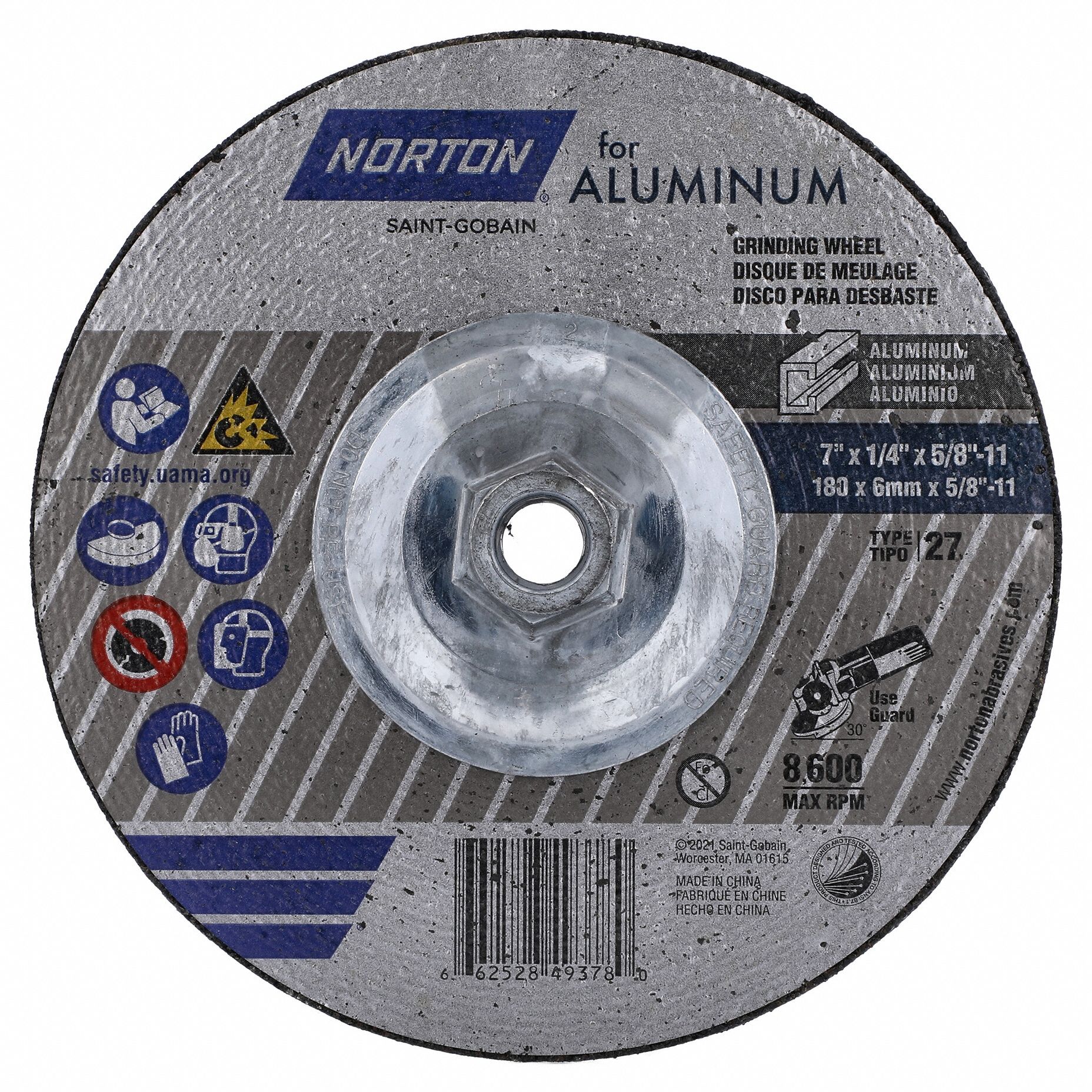 Depressed Center Wheel: Type 27, 7" x 1/4" x 5/8", Aluminum Oxide, 20 Grit