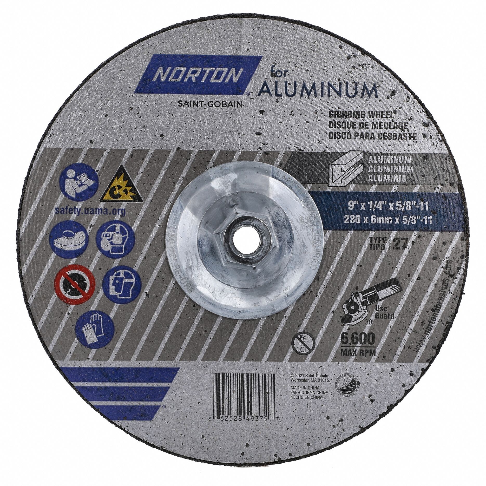 Depressed Center Wheel: Type 27, 9" x 1/4" x 5/8", Aluminum Oxide, 20 Grit