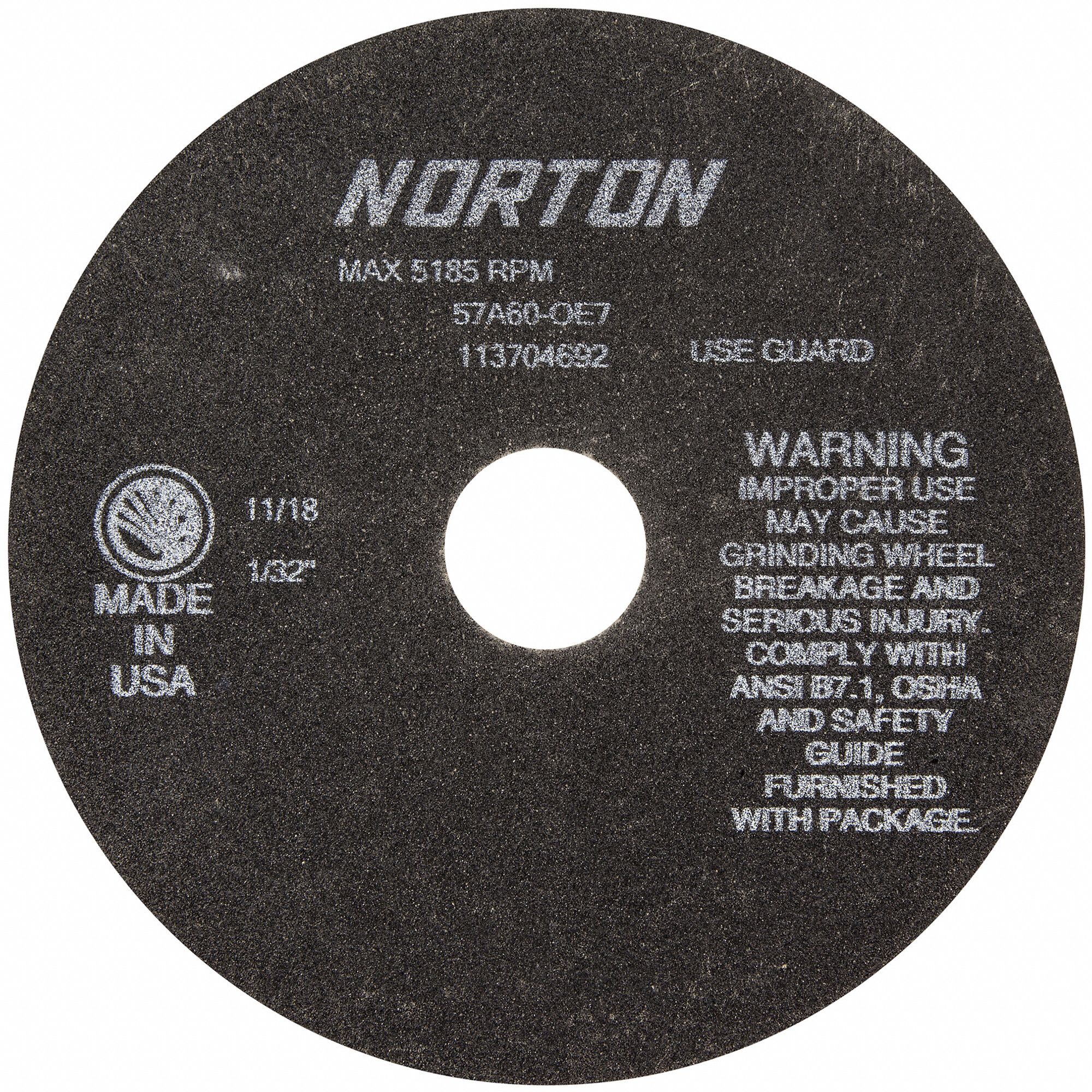 CUTOFF WHEELS, TYPE 1, 7 IN X 1/32 IN X 1¼ IN, 57A60-OE7, ALUMINUM OXIDE