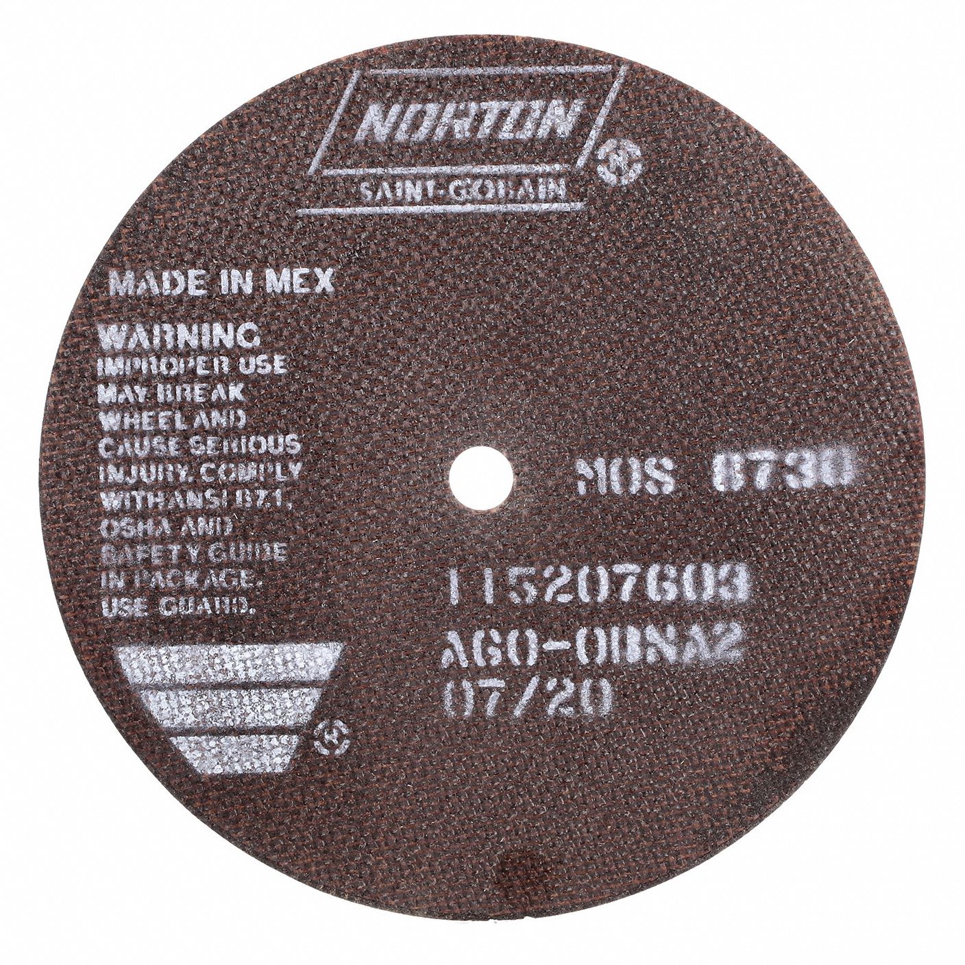 CUTOFF WHEELS, TYPE 1, 7 IN X 0.06 IN X 1/2 IN, A60-OBNA2, ALUMINUM OXIDE