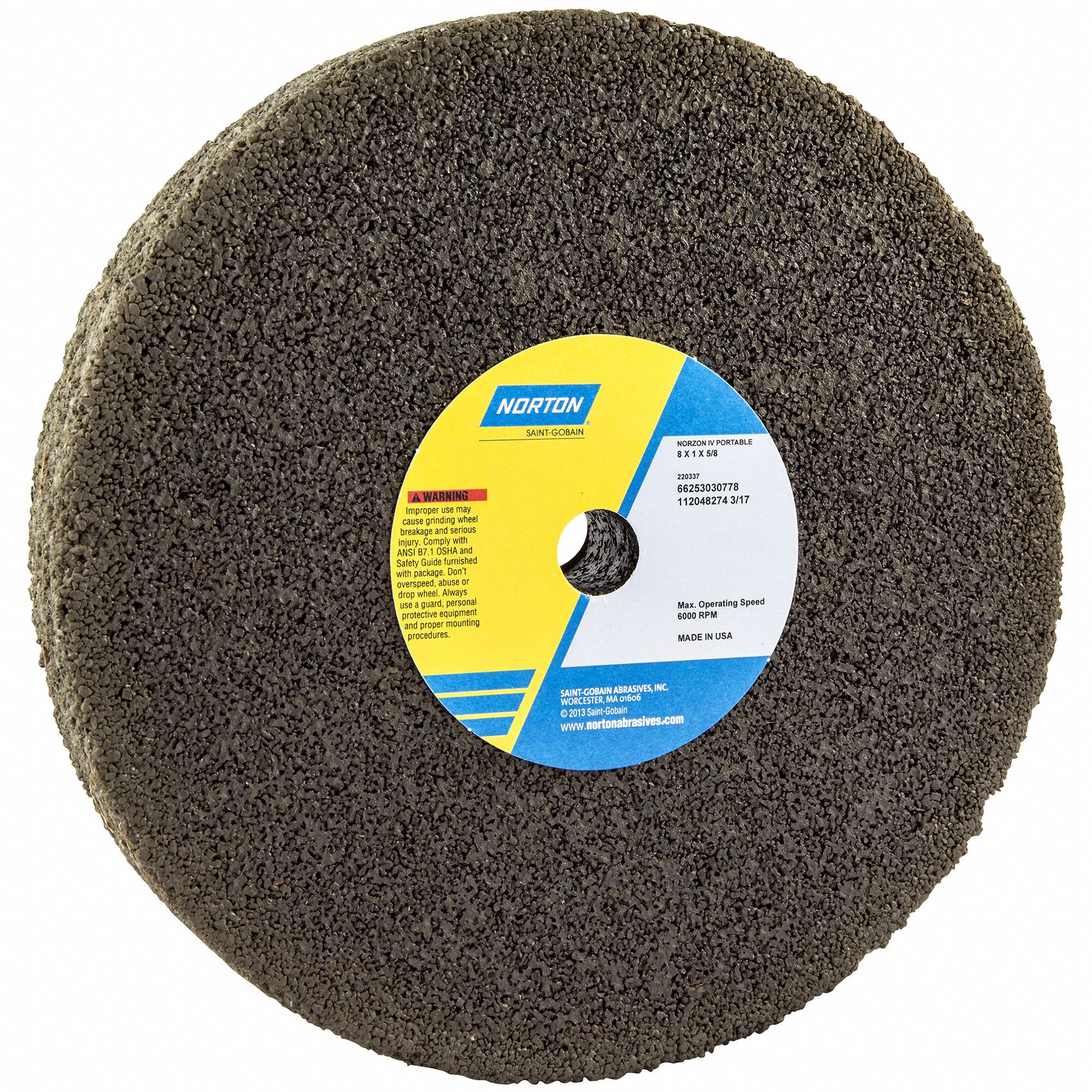 PORTABLE SNAGGING WHEEL, TYPE 1, 8 IN X 1 IN X ⅝ IN, NZIV16-O, ZIRCONIA ALUMINA