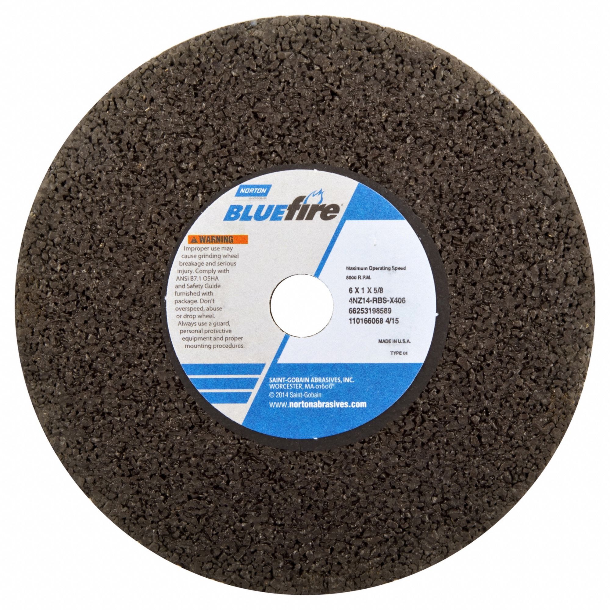 PORTABLE SNAGGING WHEEL, TYPE 1, 3 IN X ¼ IN X ⅜ IN, NV20-T, ZIRCONIA ALUMINA