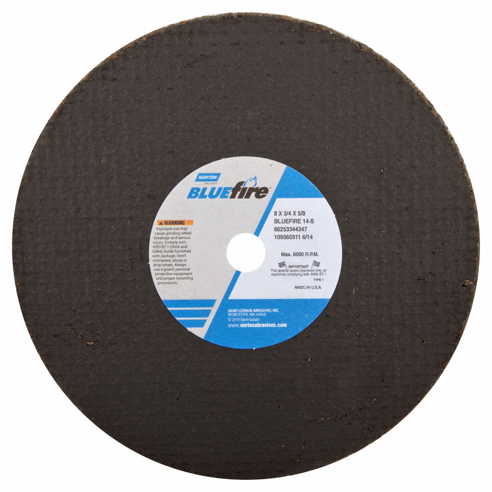 PORTABLE SNAGGING WHEEL, TYPE 1, 8 IN X ¾ IN X ⅝ IN, NV14-S