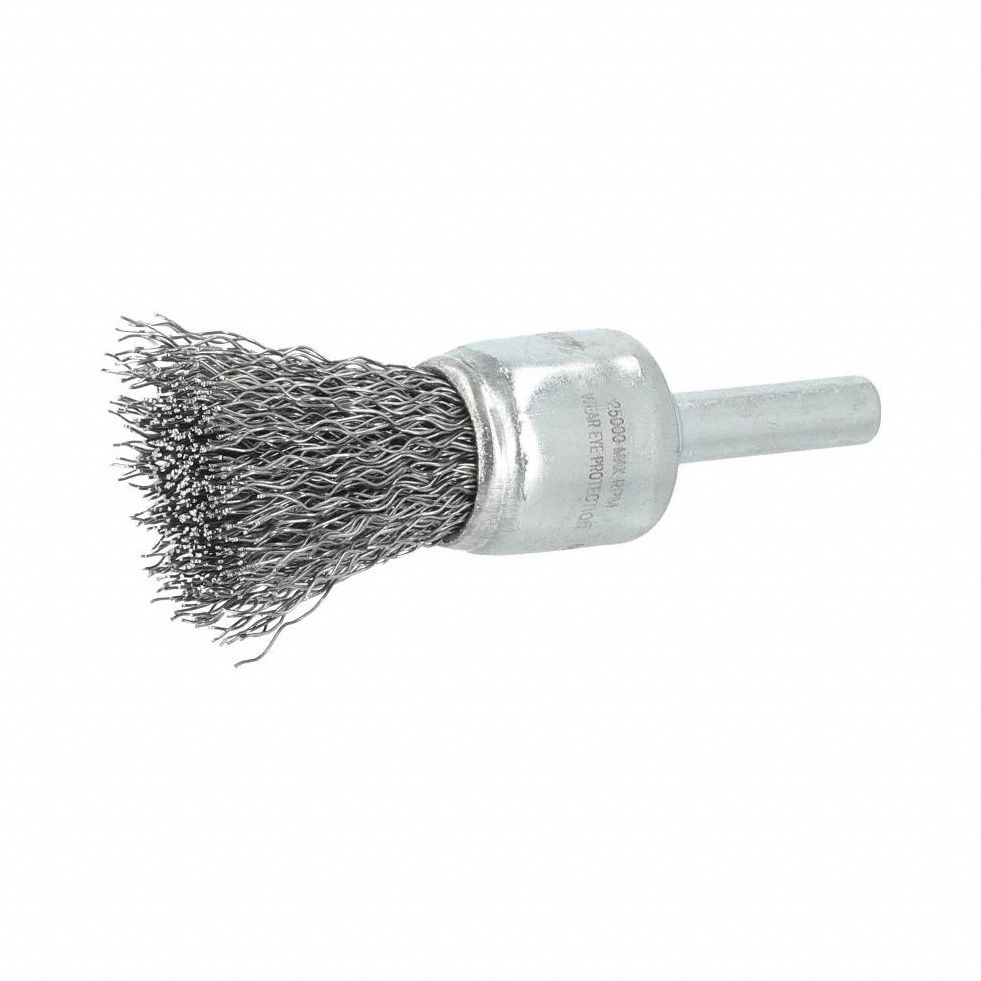 End Brush: Crimped Steel, 3/4 in Dia, 0.012 in Fill Dia, 1/4 in Shank
