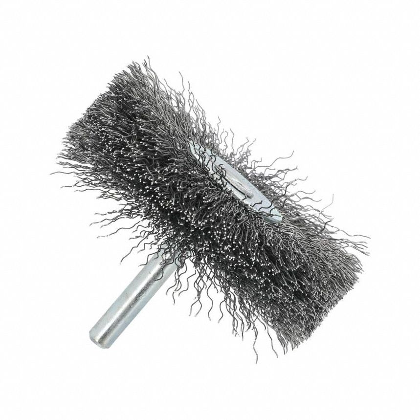 Wire Wheel Brush: Crimped Steel, 3" Dia x 5/8" Wd, 1/4" Shank, 0.012" Fill