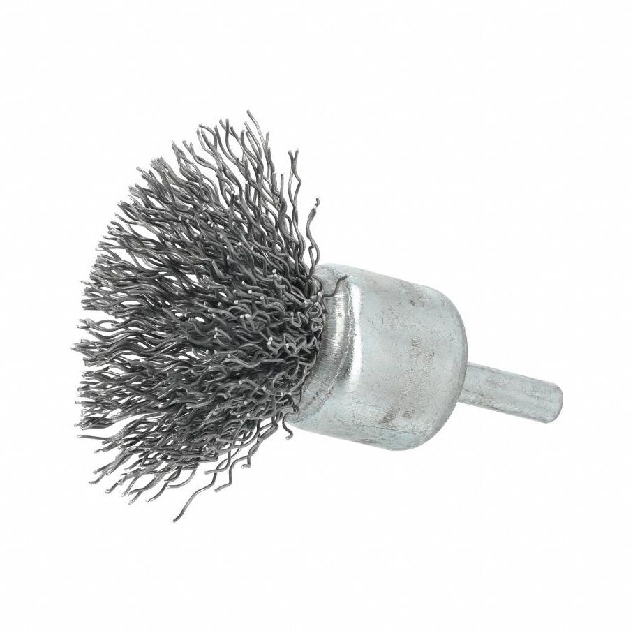 End Brush: Crimped Steel, 3 in Dia, 0.02 in Fill Dia, 1/4 in Shank