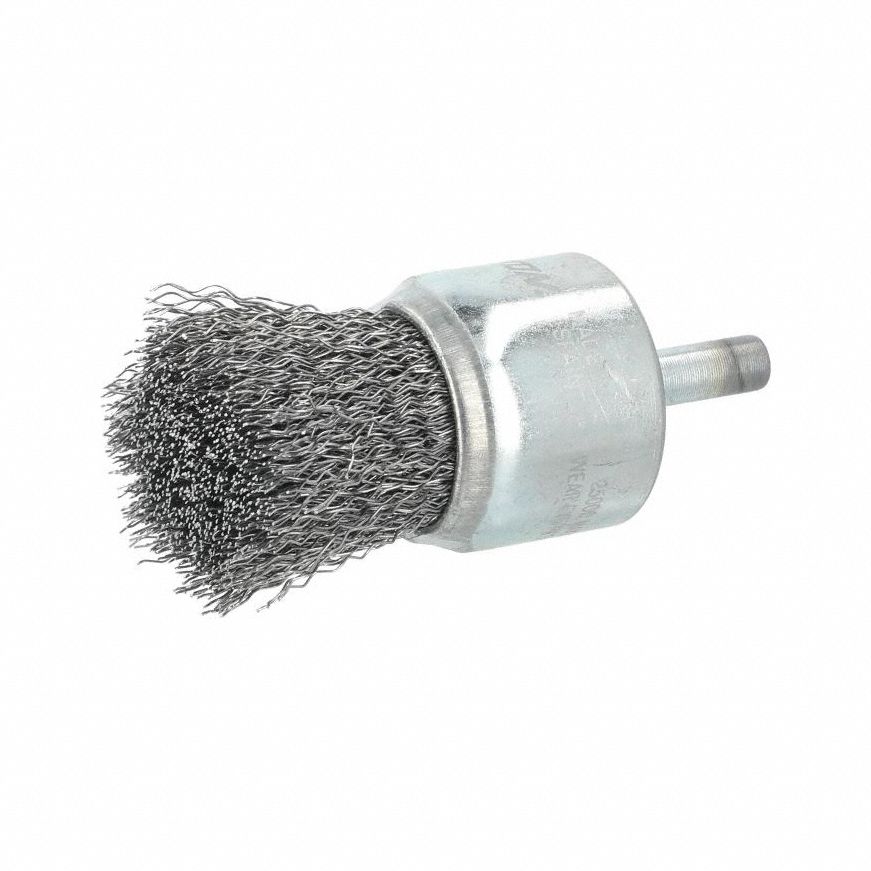 End Brush: Crimped Steel, 1 in Dia, 0.012 in Fill Dia, 1/4 in Shank