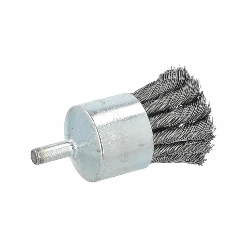 End Brush: Twisted Steel, 1 1/8 in Dia, 0.014 in Fill Dia, 1/4 in Shank