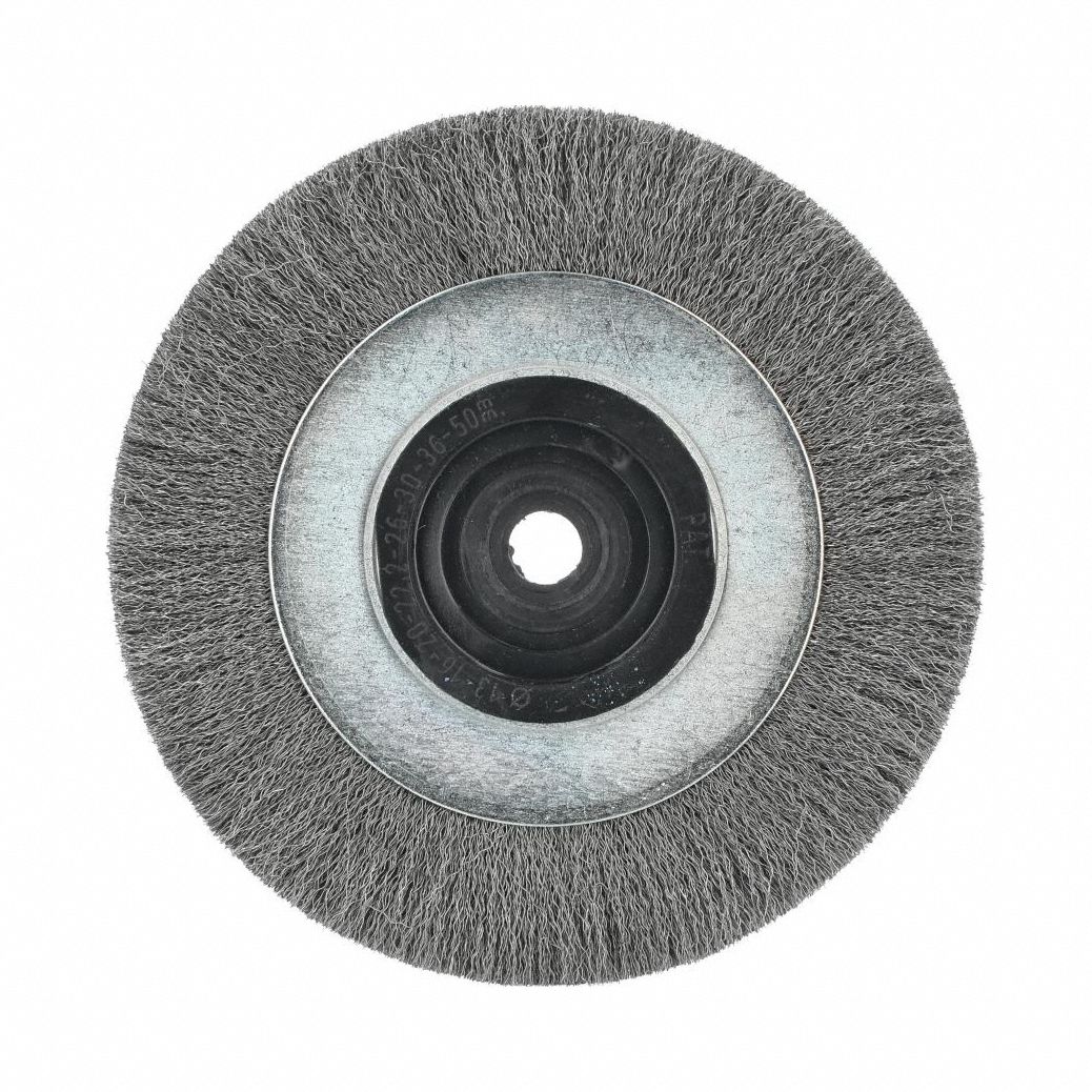 Wire Wheel Brush: Crimped Steel, 6" Dia x 3/4" Wd, 5/8"-11 Arbor, 0.008" Fill