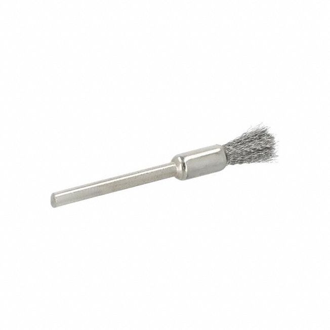 End Brush: Crimped Stainless Steel, 1/4 in Dia, 0.005 in Fill Dia, 1/8 in Shank
